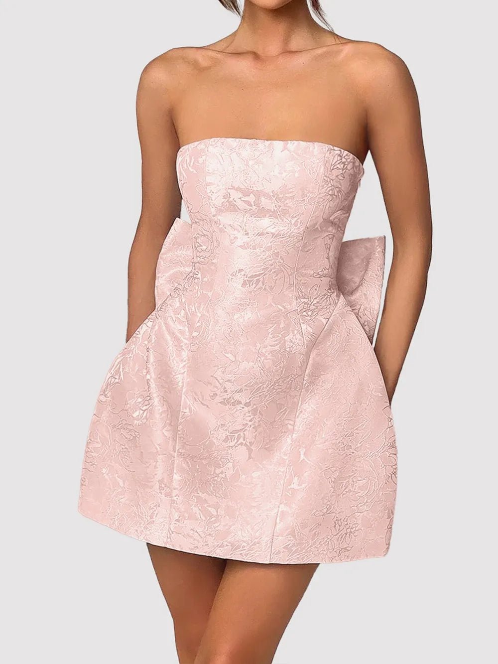 Lace - Up Sleeveless Satin Mini Dress with Bow - SuzRevera