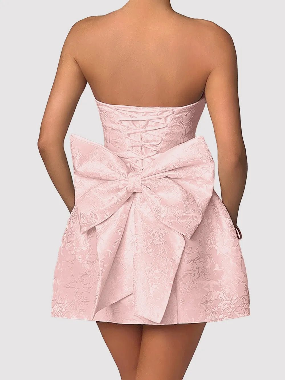 Lace - Up Sleeveless Satin Mini Dress with Bow - SuzRevera