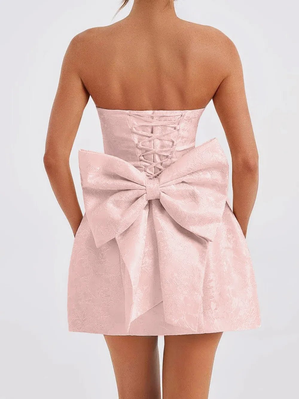 Lace - Up Sleeveless Satin Mini Dress with Bow - SuzRevera