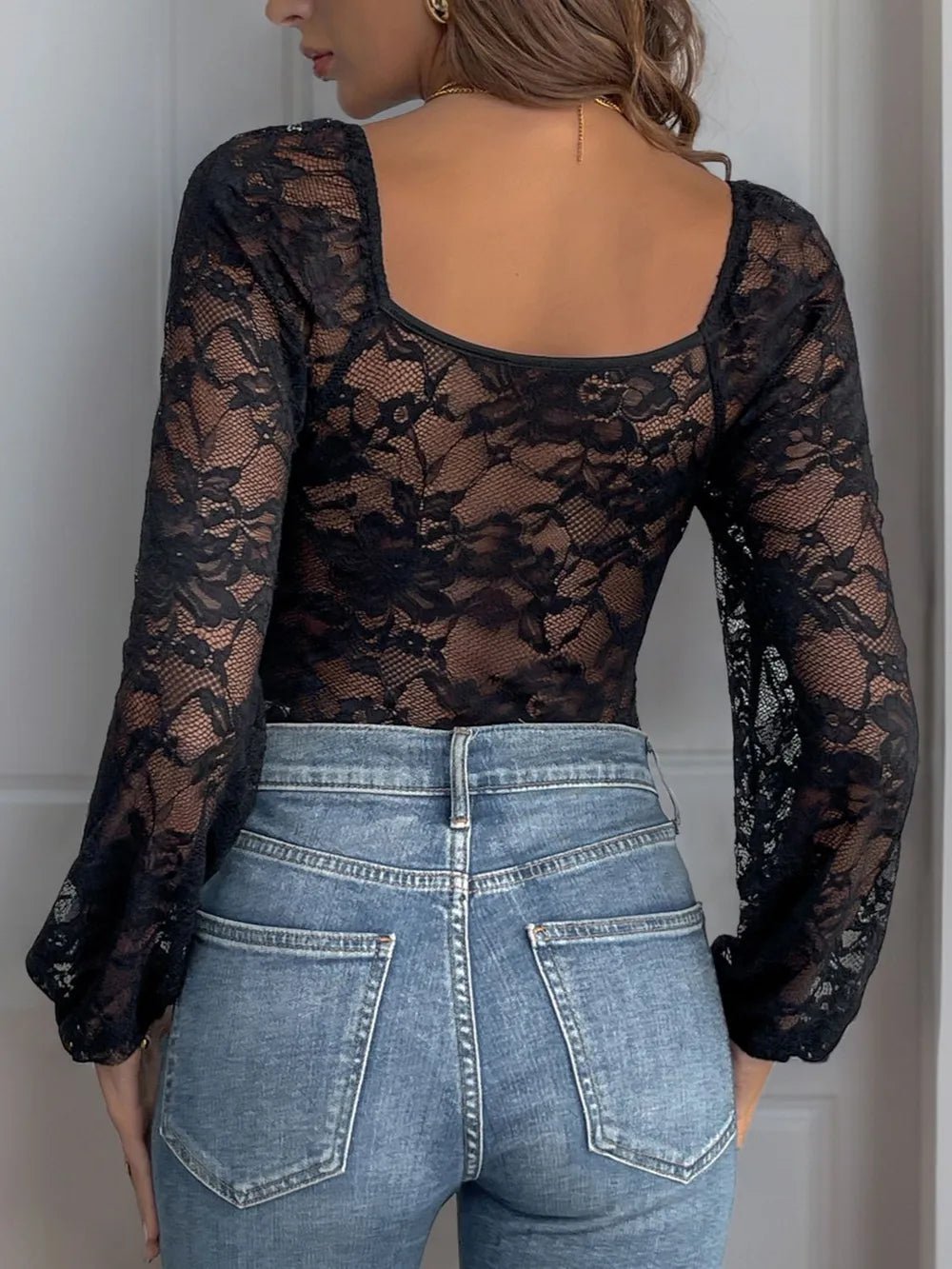 Lace V - Neck Long Sleeve Bodysuit - SuzRevera