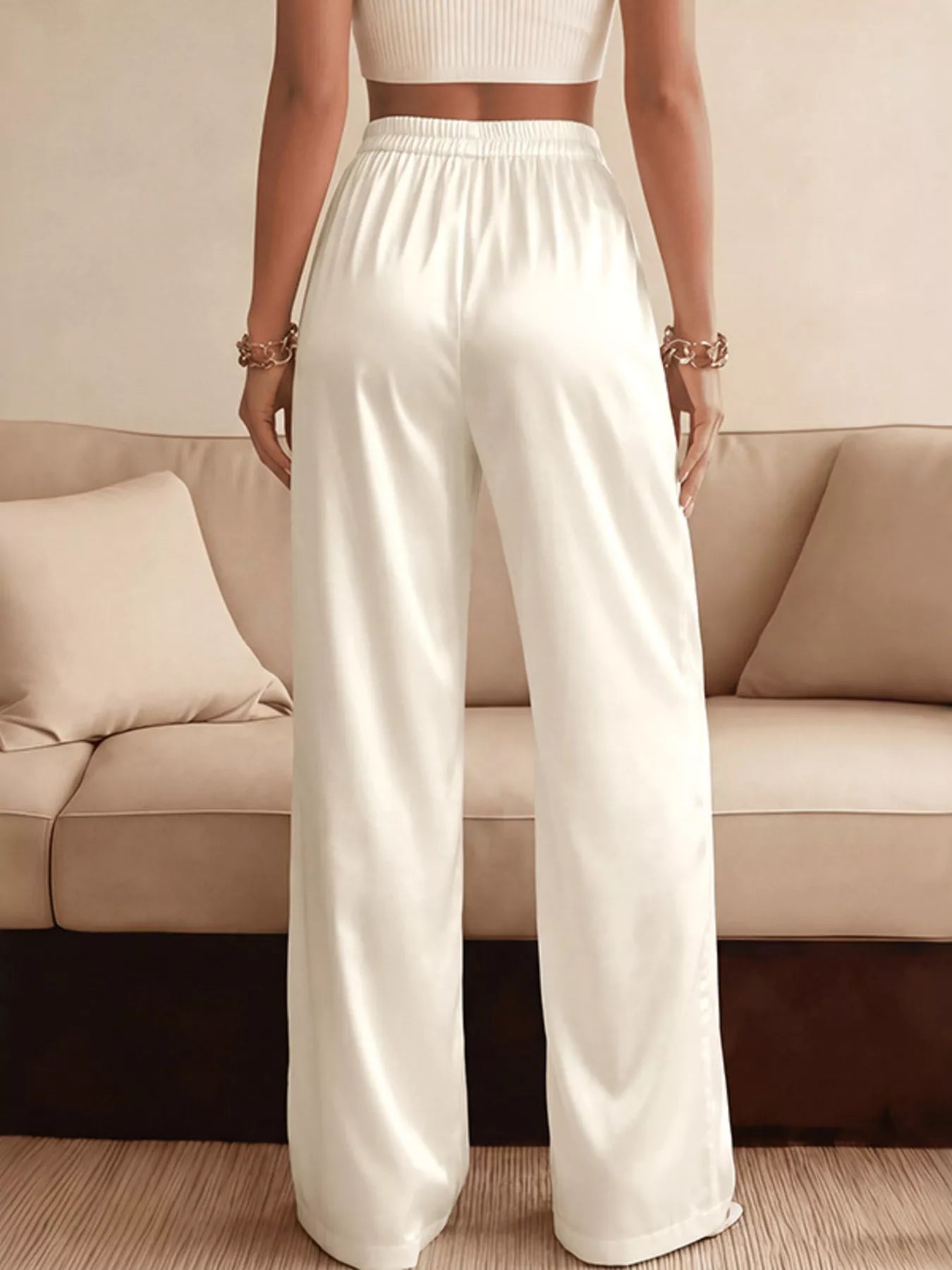 Lace Waist Wide Leg Pants - SuzRevera