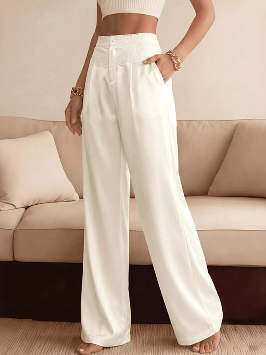 Lace Waist Wide Leg Pants - SuzRevera