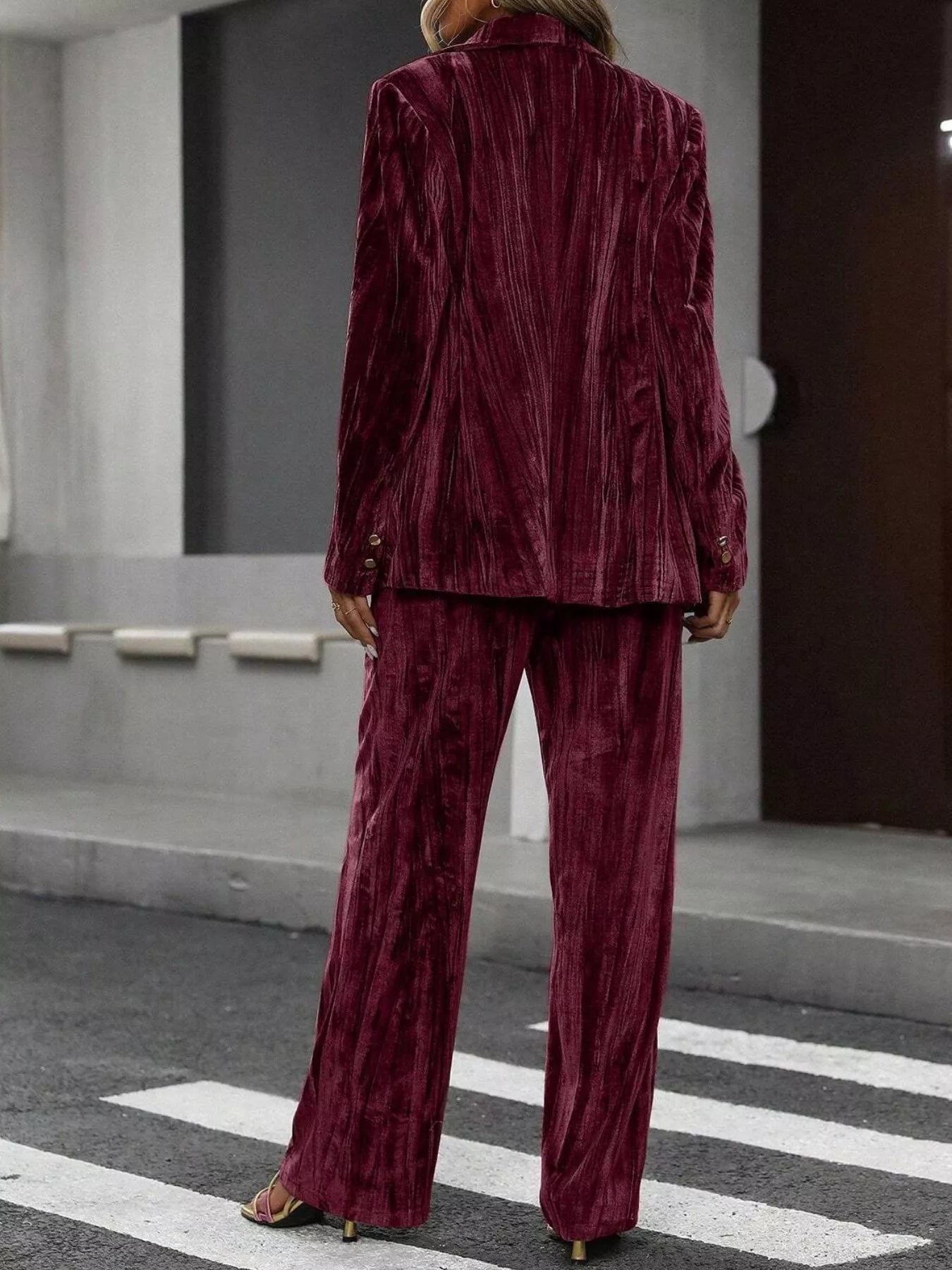 Lapel Collar Long Sleeve Blazer and Pants Set - SuzRevera