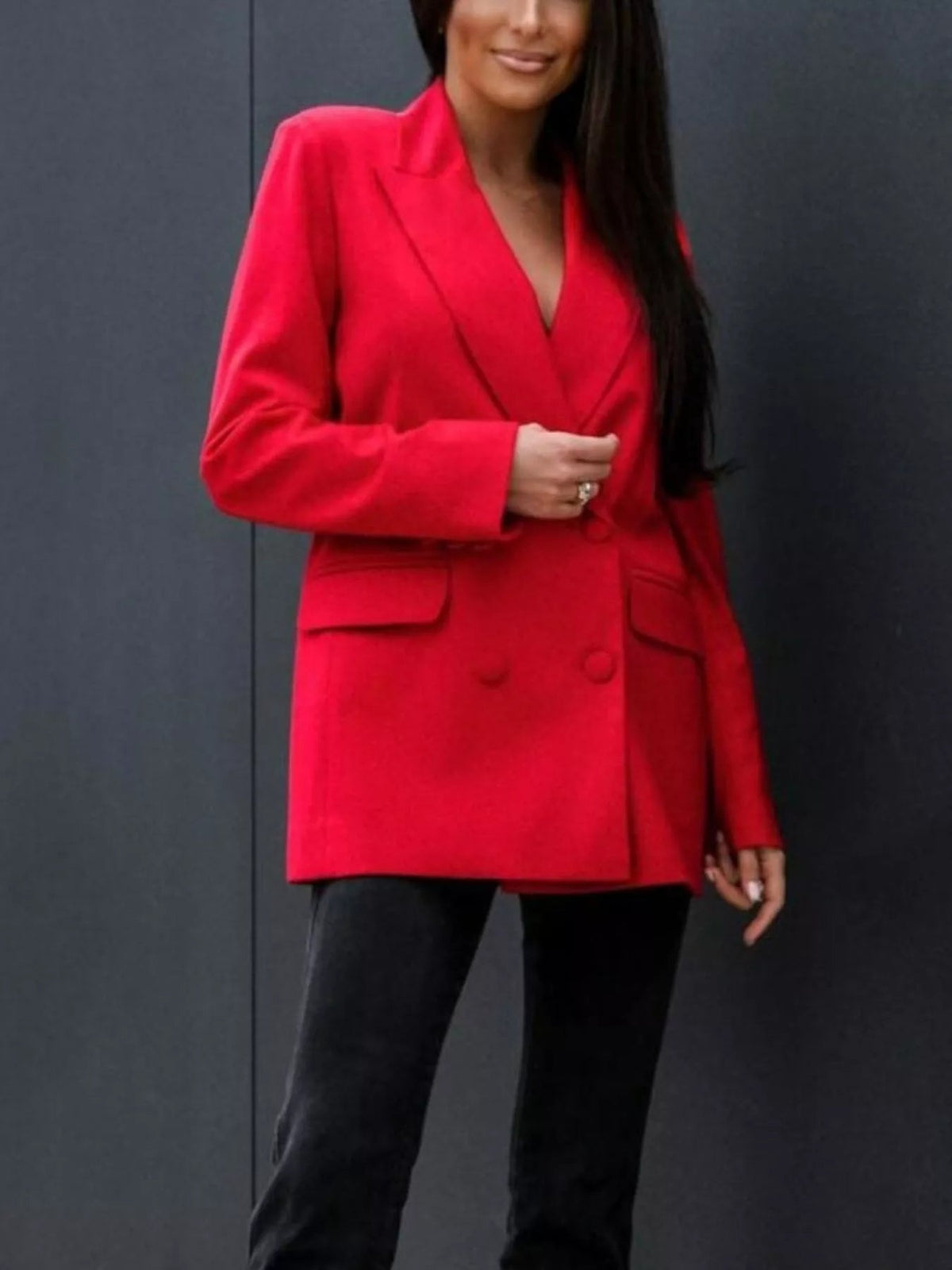 Lapel Collar Long Sleeve Blazer - SuzRevera