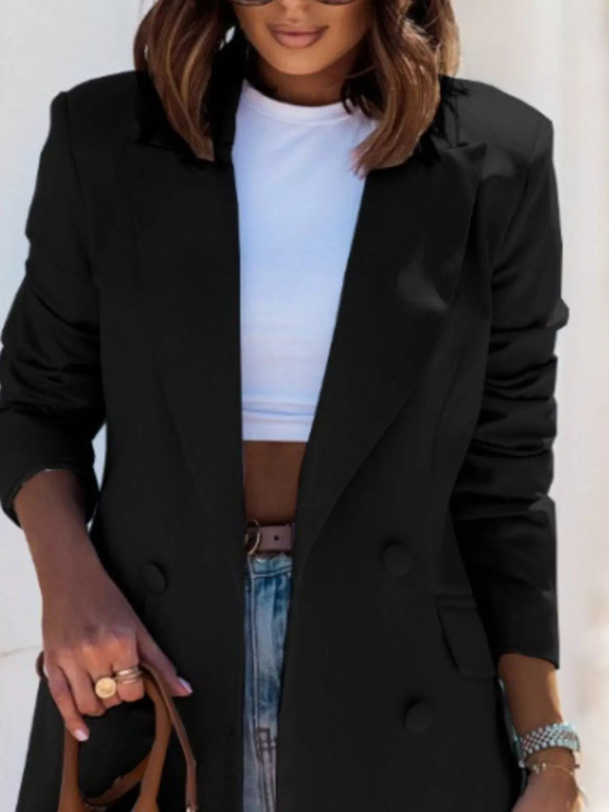 Lapel Collar Long Sleeve Blazer - SuzRevera