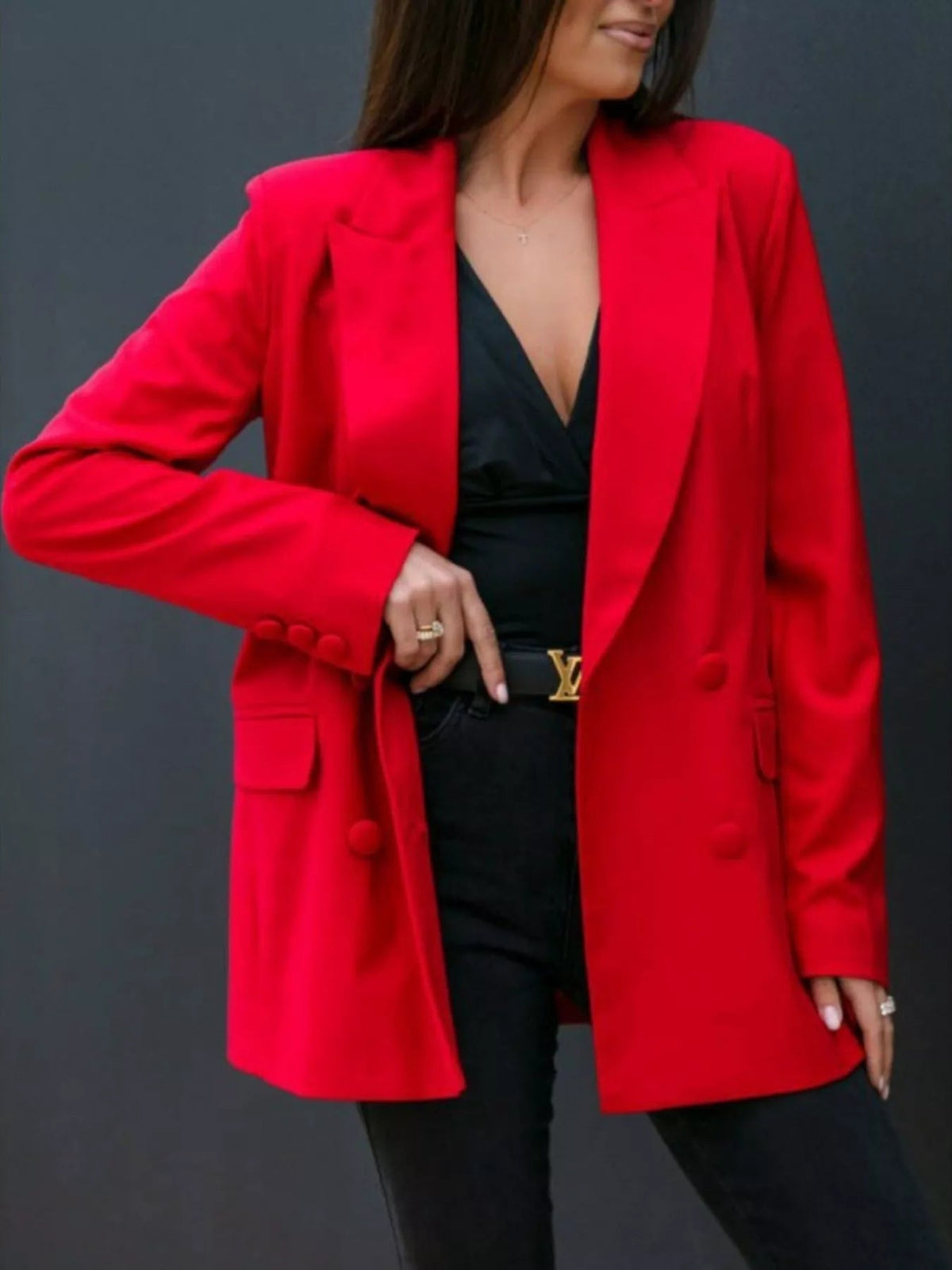 Lapel Collar Long Sleeve Blazer - SuzRevera