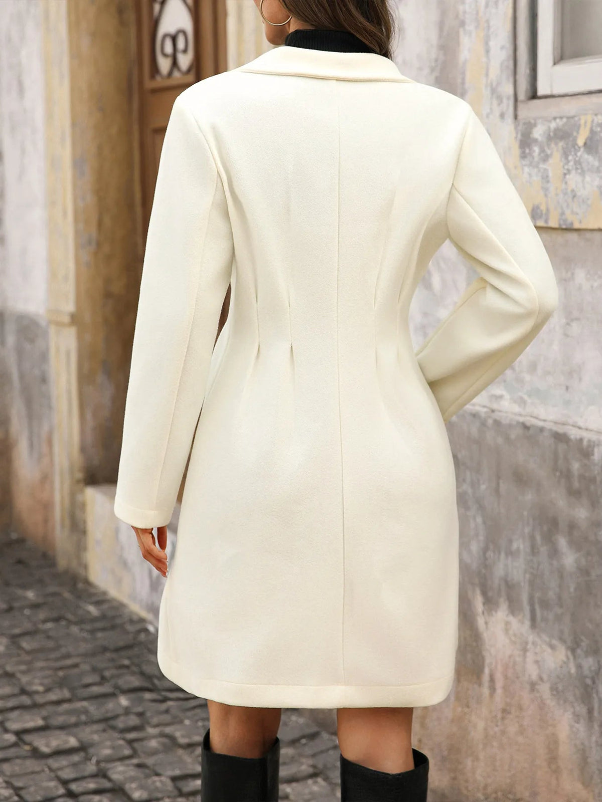 Lapel Collar Long Sleeve Longline Coat - SuzRevera