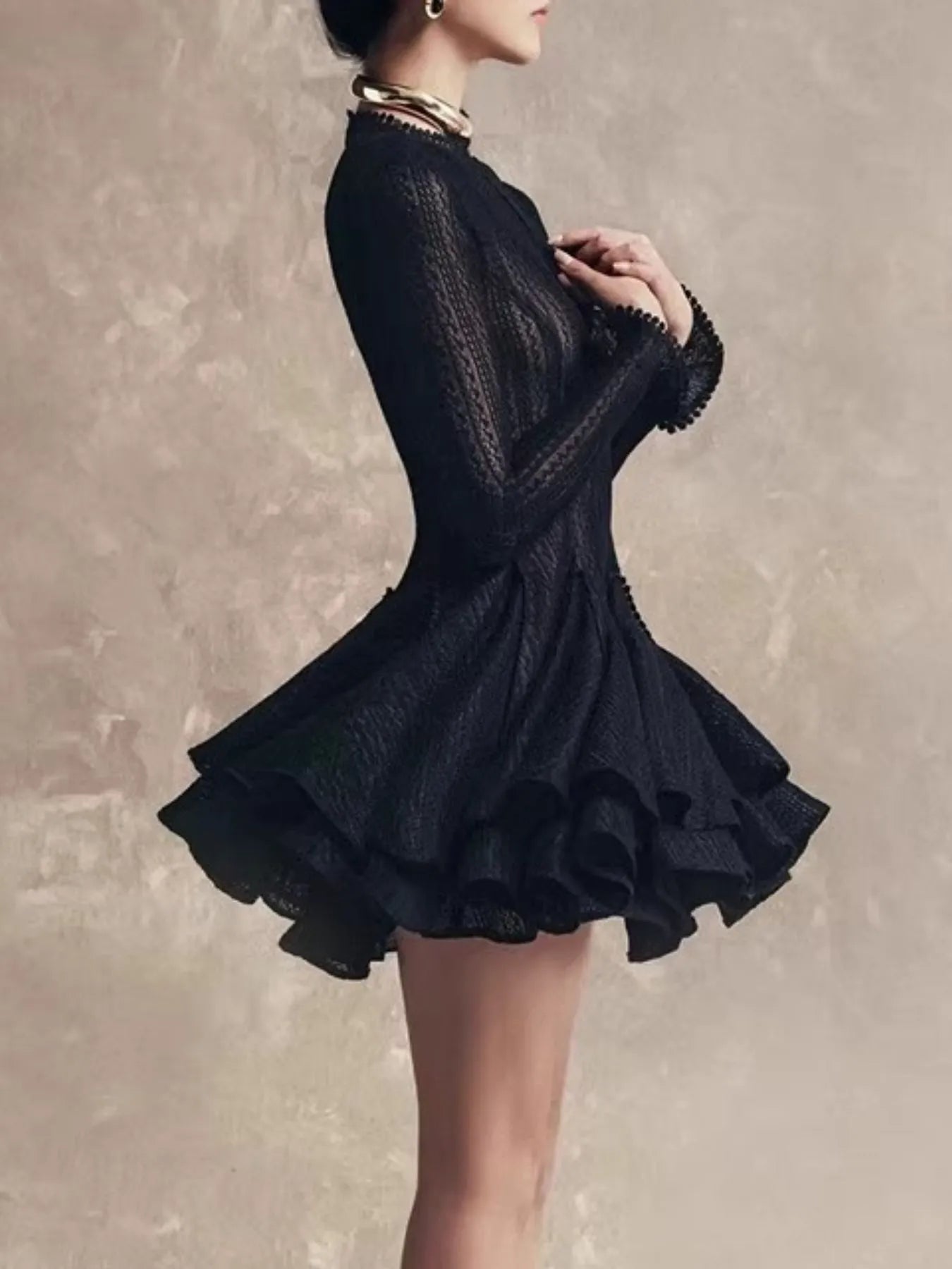 Layered Round Neck Long Sleeve Dress - SuzRevera