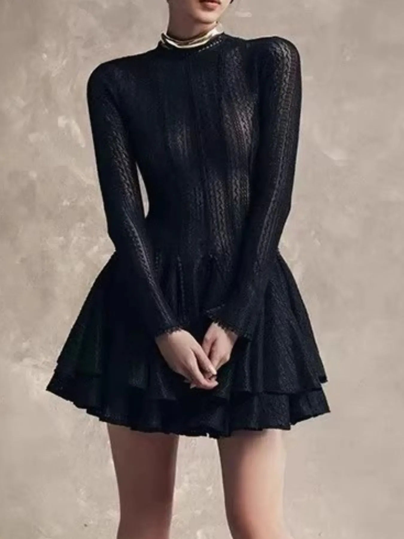 Layered Round Neck Long Sleeve Dress - SuzRevera