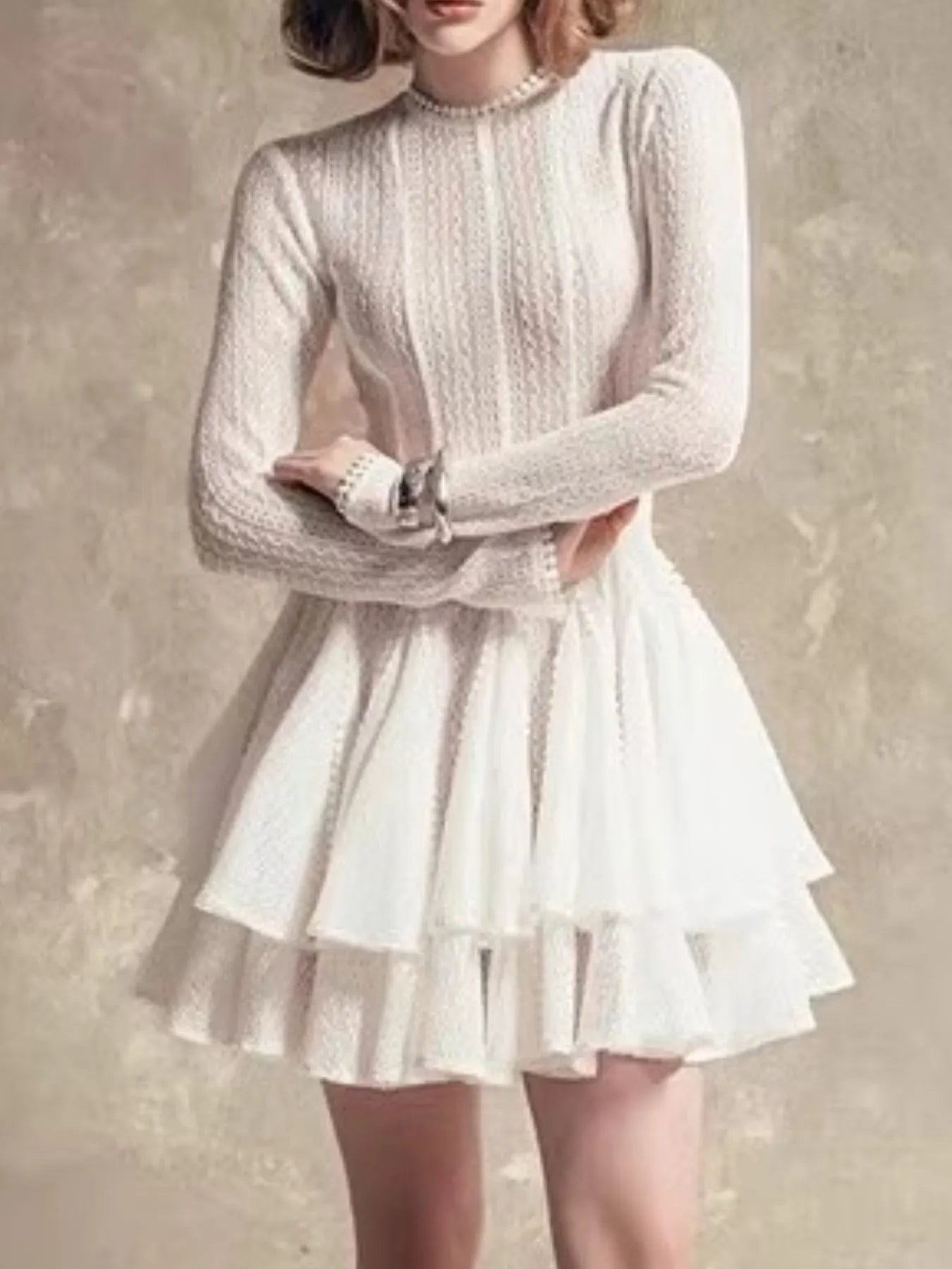 Layered Round Neck Long Sleeve Dress - SuzRevera