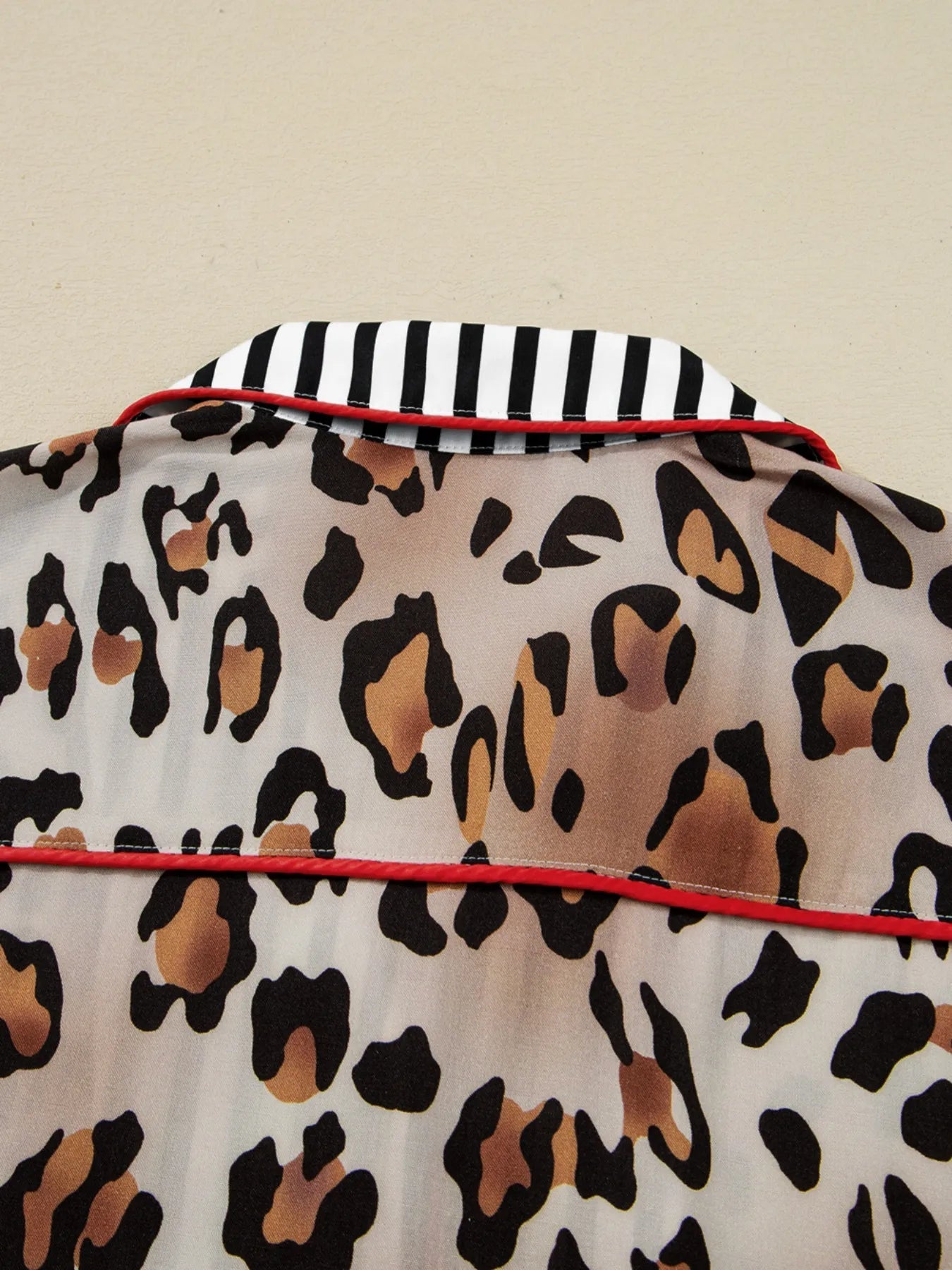 Leopard and Striped Trim Shirt and Pants Set - SuzRevera