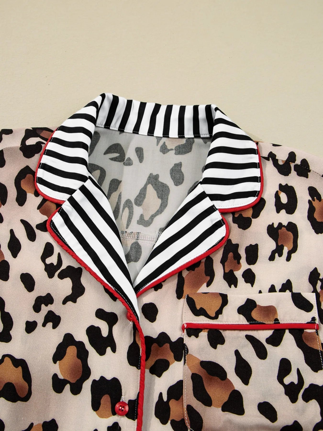 Leopard and Striped Trim Shirt and Pants Set - SuzRevera