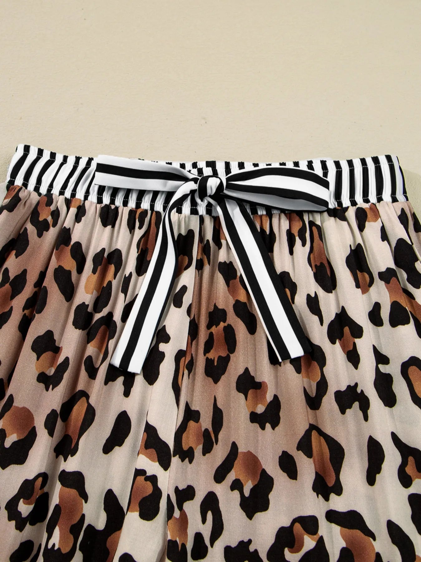 Leopard and Striped Trim Shirt and Pants Set - SuzRevera
