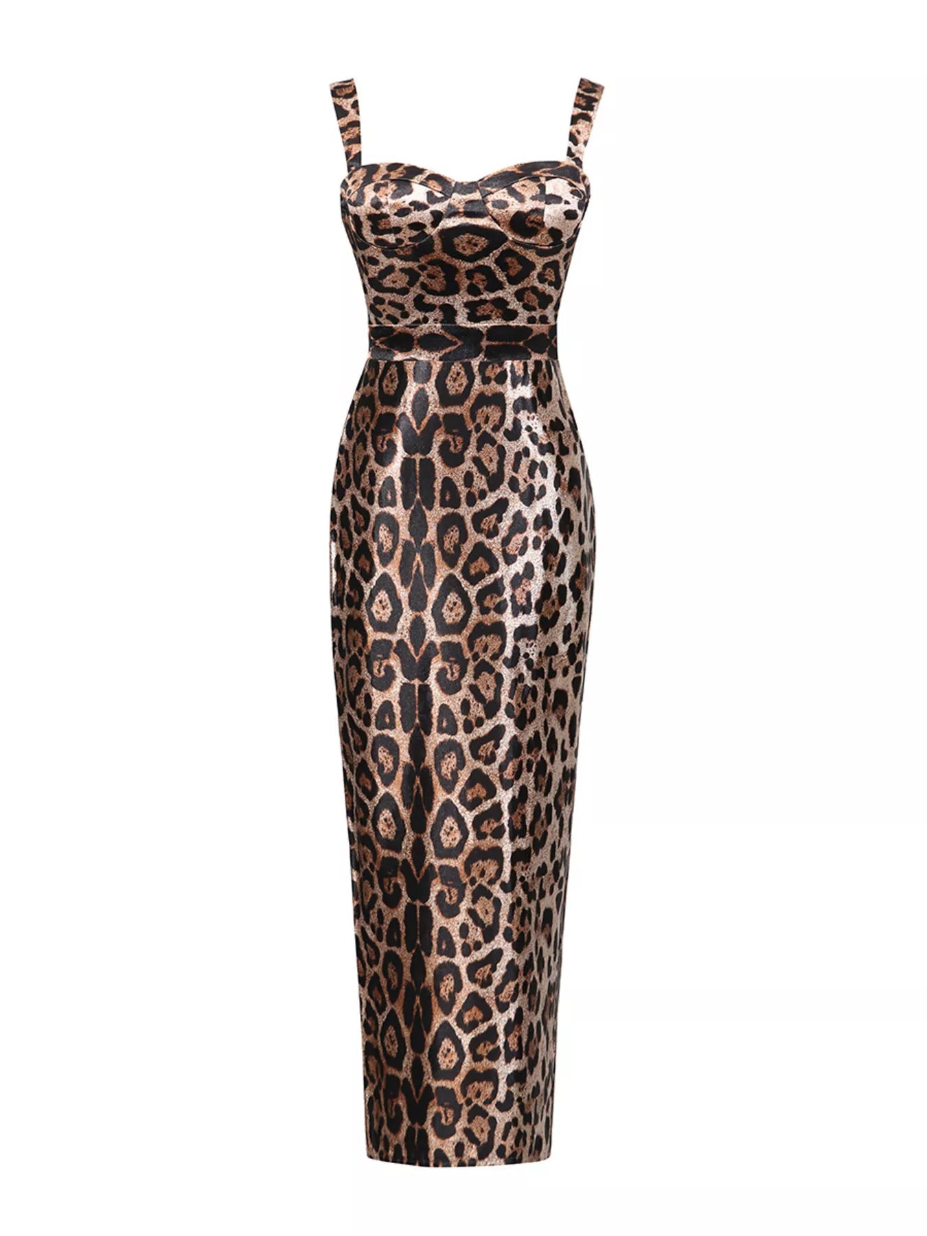 Leopard Print Bodycon Back Slit Midi Dress - SuzRevera