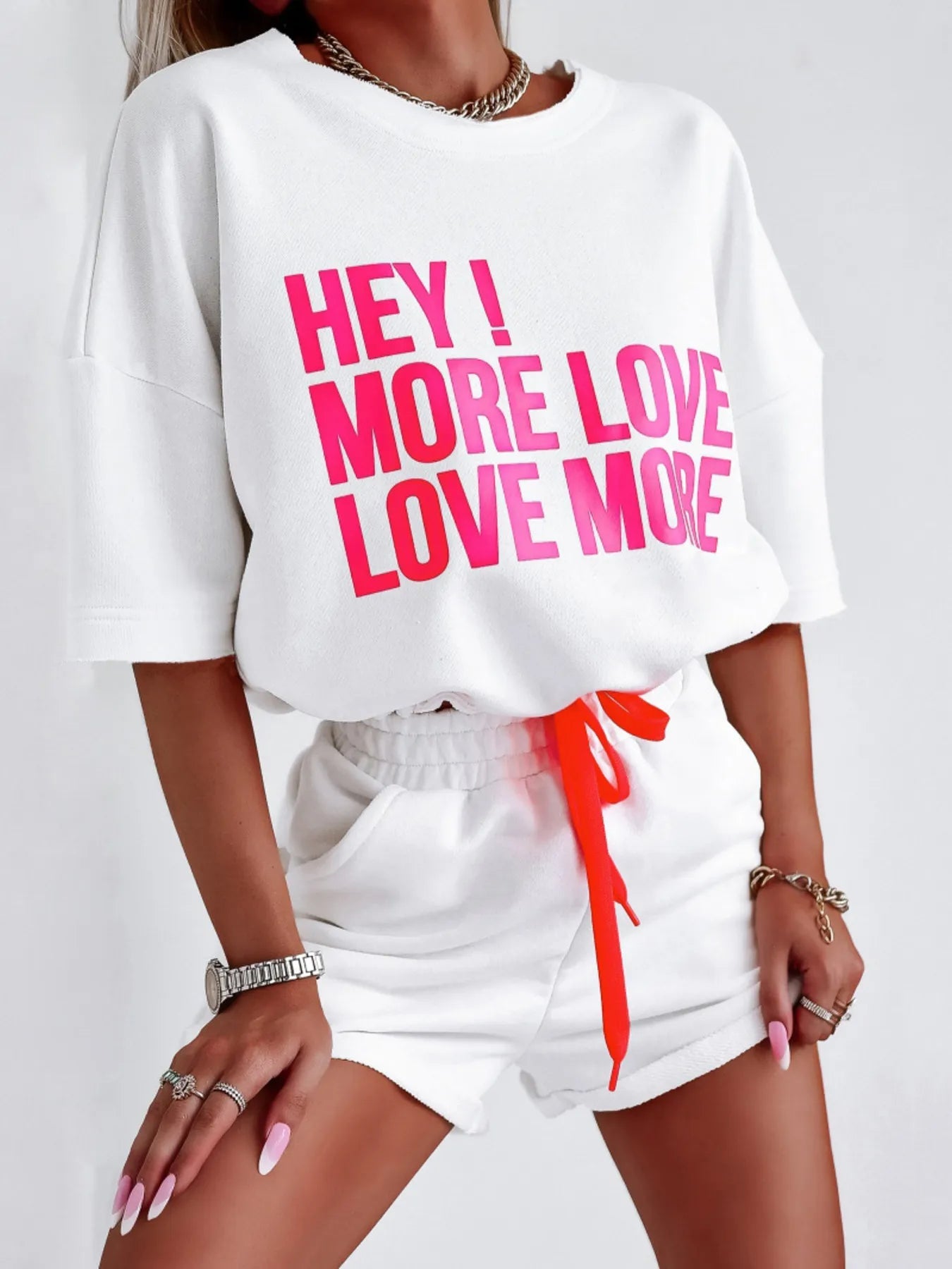 Letter Graphic Top and Shorts Set - SuzRevera
