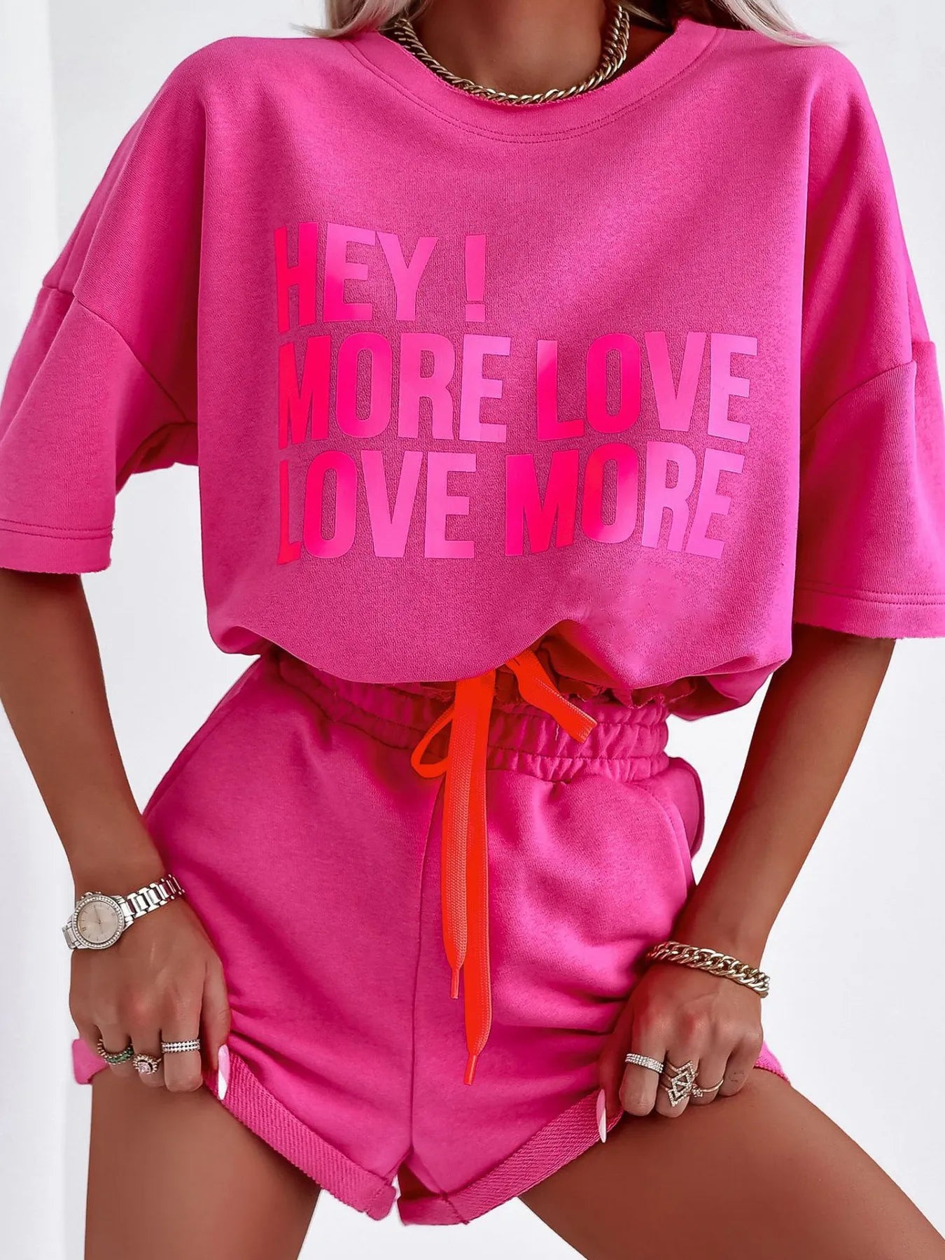 Letter Graphic Top and Shorts Set - SuzRevera