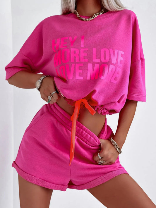 Letter Graphic Top and Shorts Set - SuzRevera