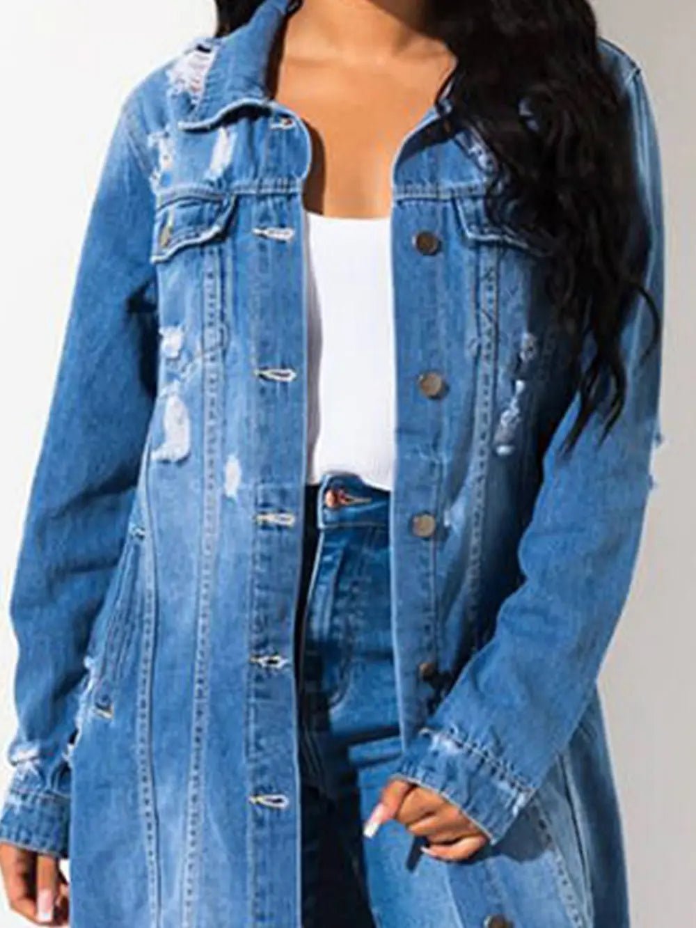 Long Sleeve Raw Hem Denim Jacket - SuzRevera