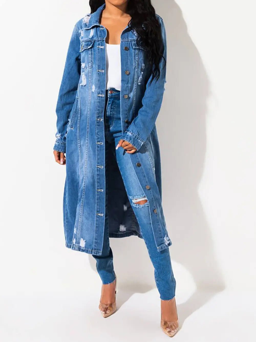 Long Sleeve Raw Hem Denim Jacket - SuzRevera