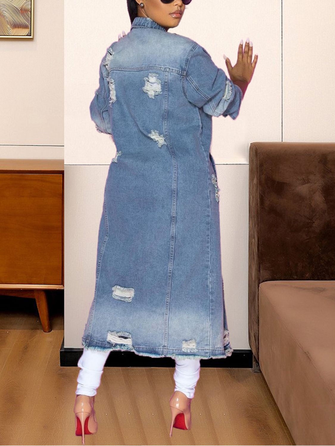 Long Sleeve Raw Hem Denim Jacket - SuzRevera