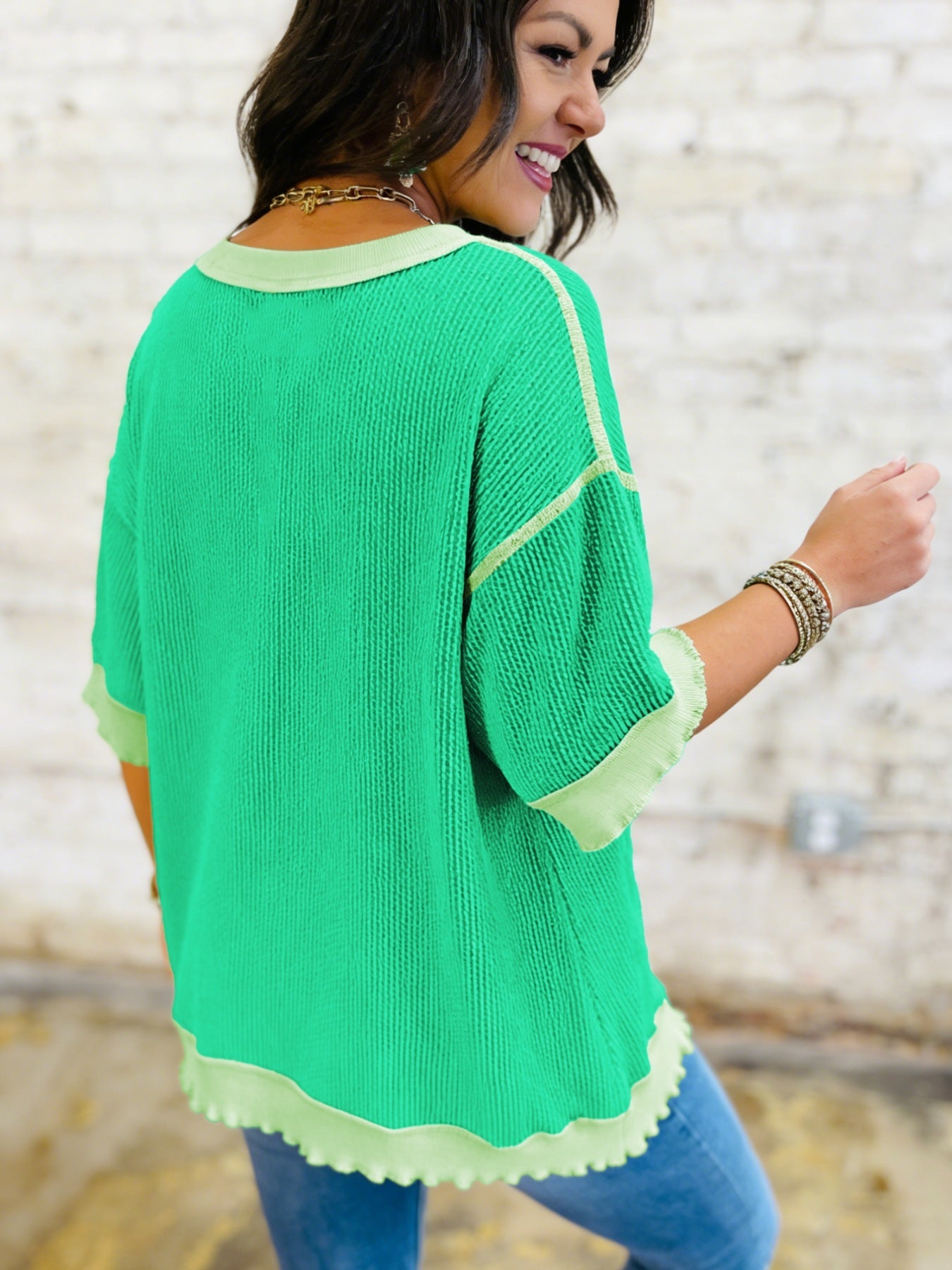 Loose Uneven Hem Twist Ribbed T Shirt - SuzRevera