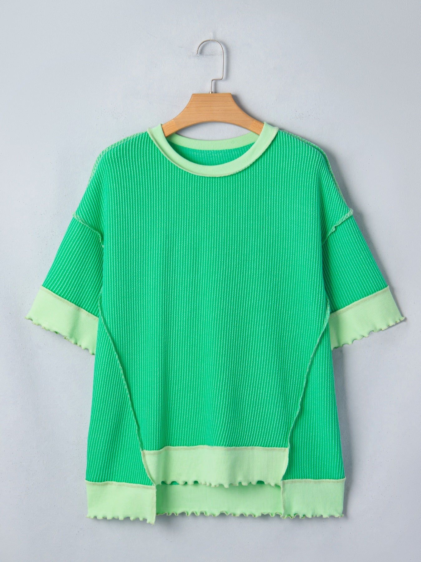 Loose Uneven Hem Twist Ribbed T Shirt - SuzRevera