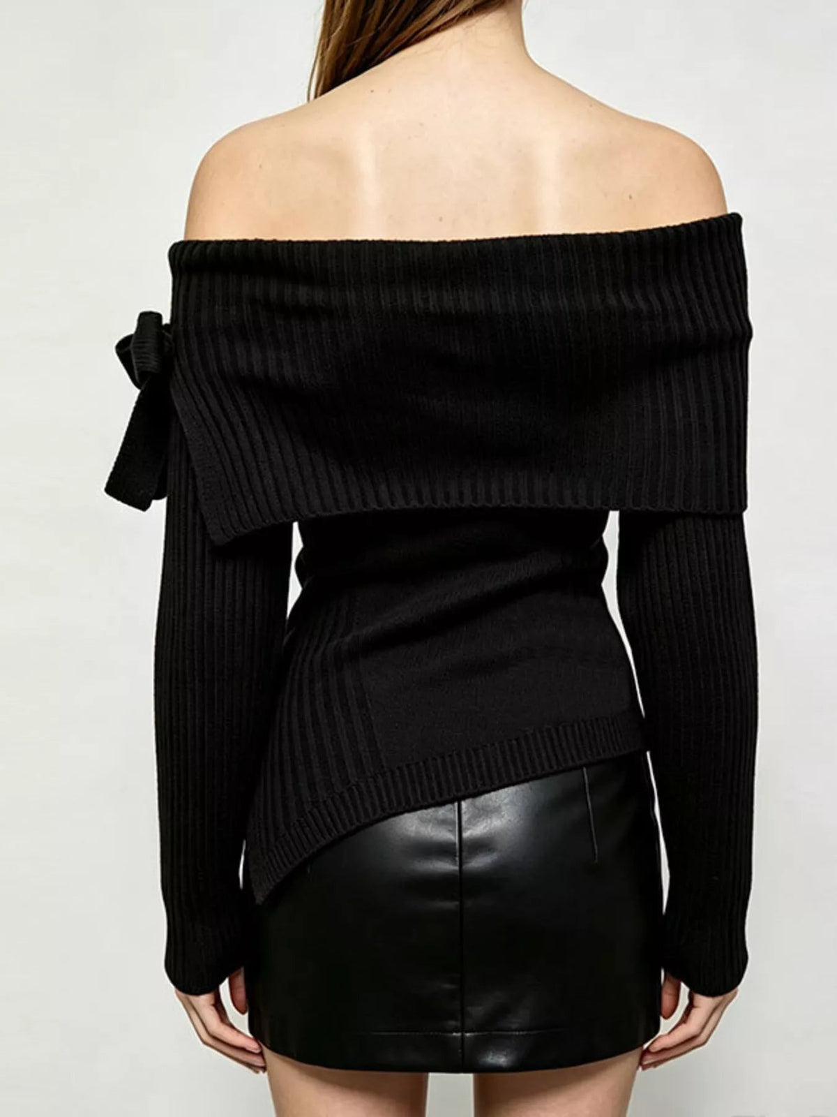 Off-Shoulder Ribbed Knit Top - SuzRevera