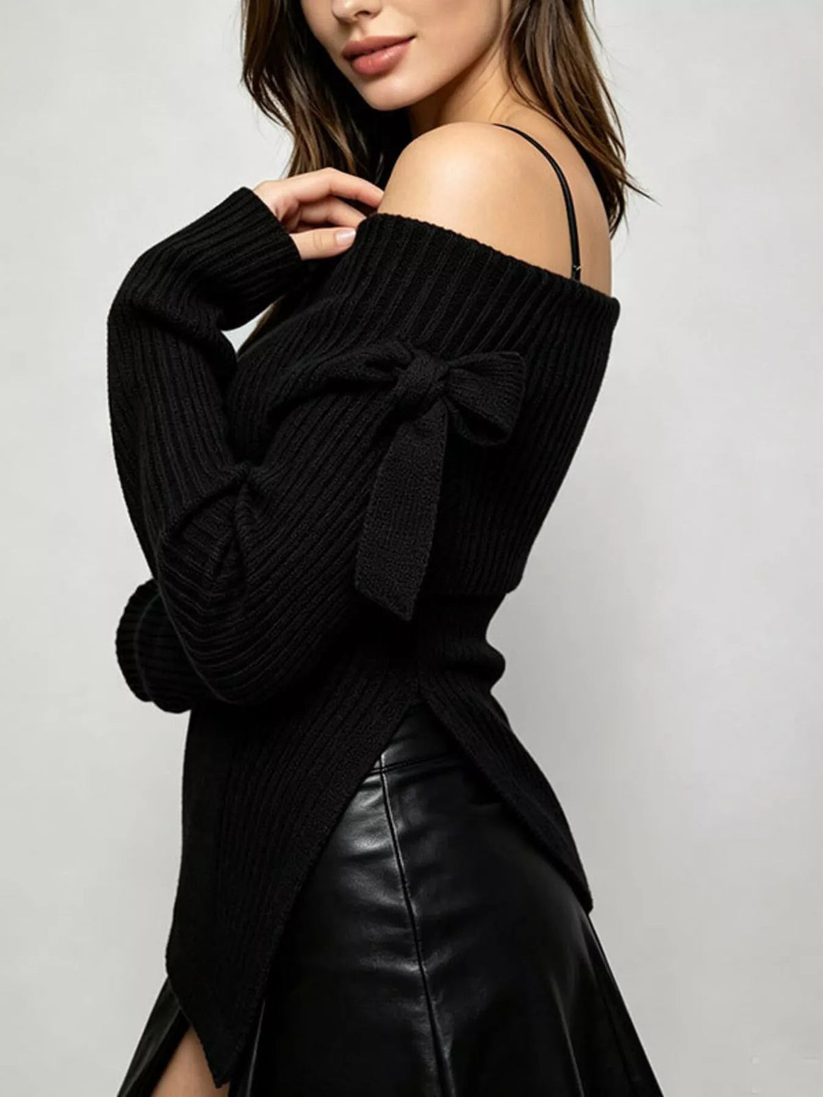 Off-Shoulder Ribbed Knit Top - SuzRevera