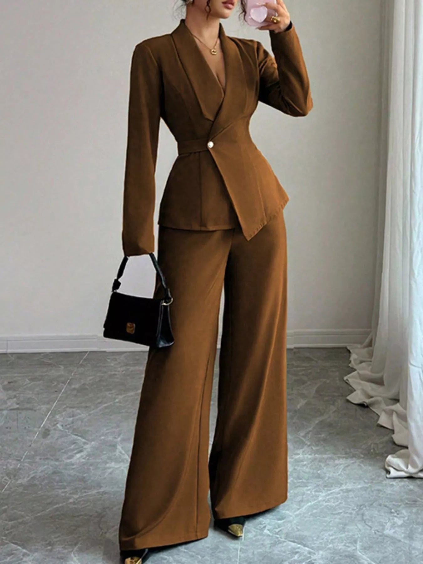 One Button Blazer and Pants Set - SuzRevera