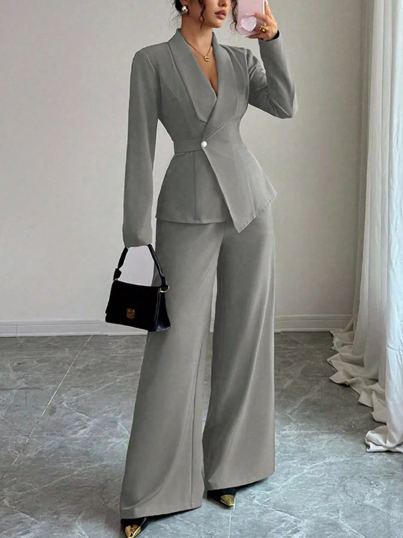One Button Blazer and Pants Set - SuzRevera