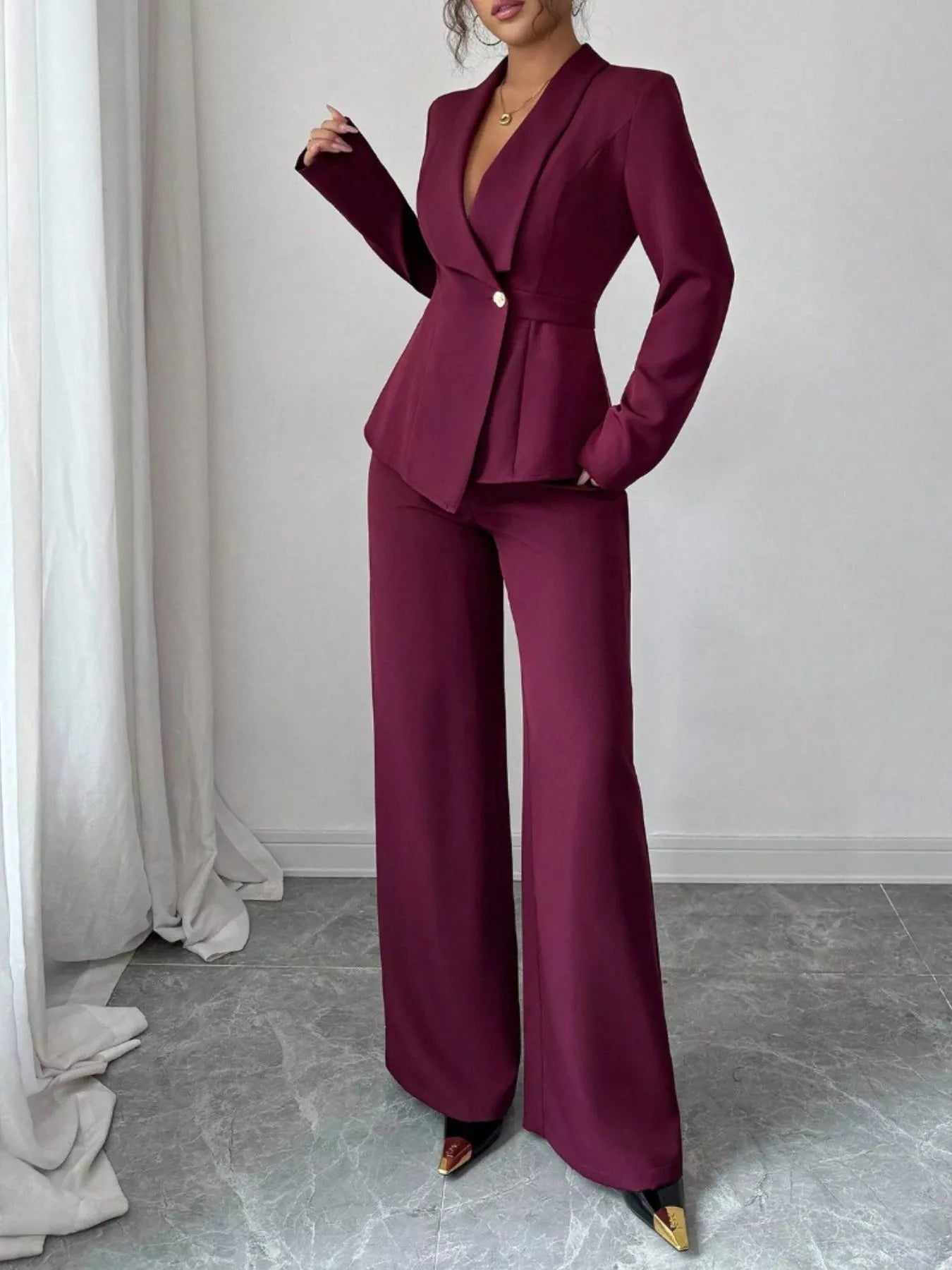 One Button Blazer and Pants Set - SuzRevera