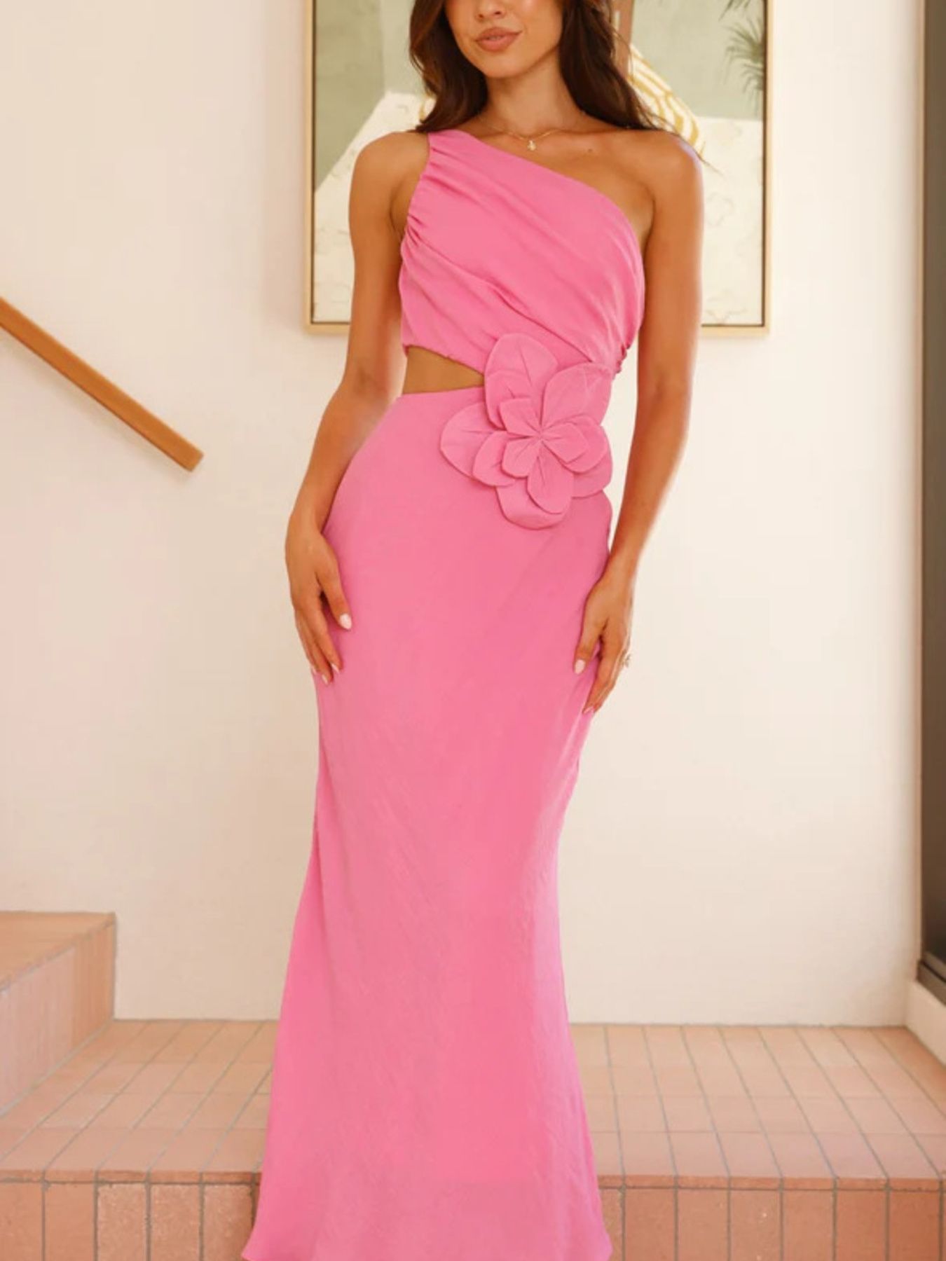 One - Shoulder Floral Cutout Dress - SuzRevera