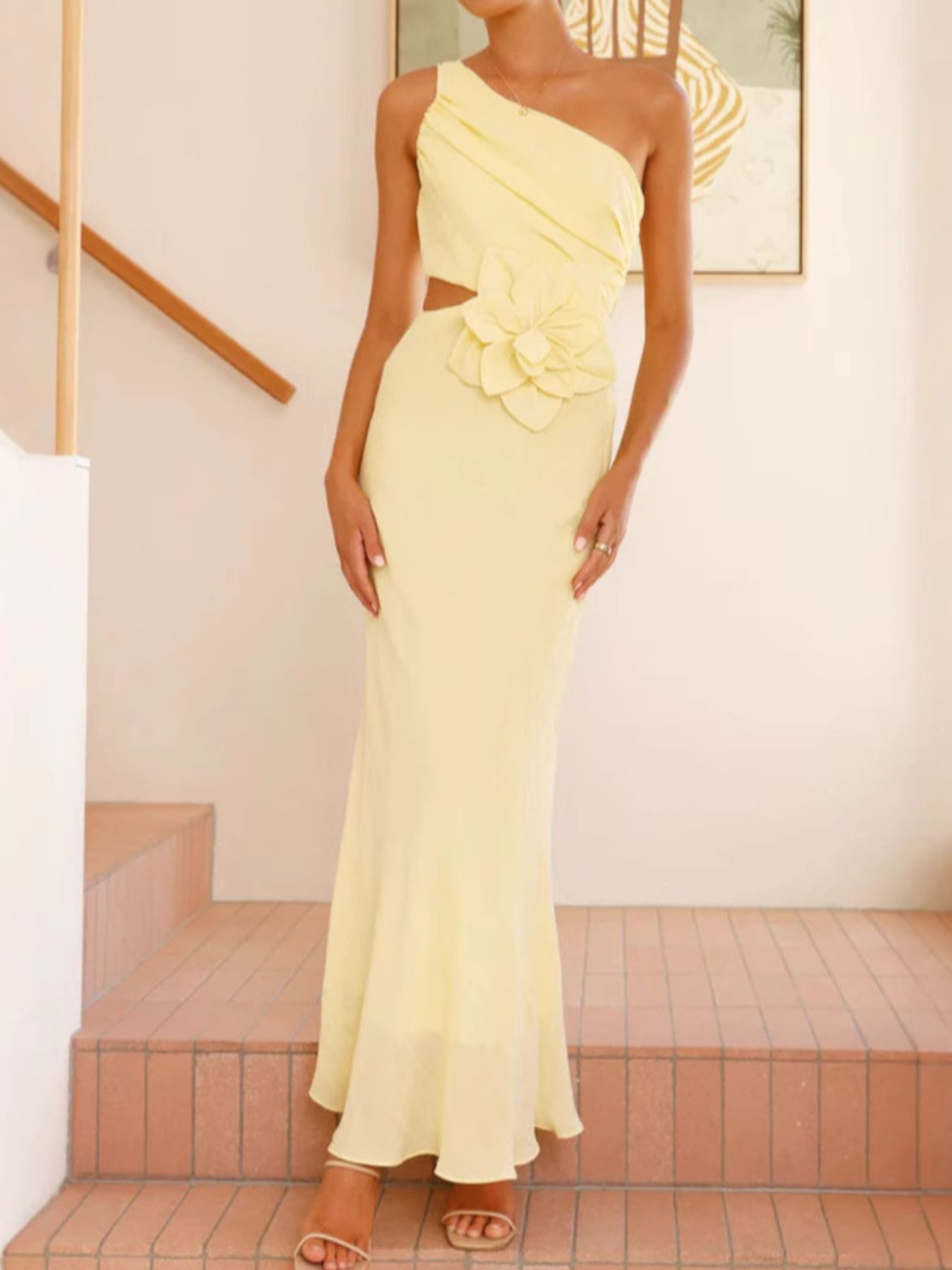 One - Shoulder Floral Cutout Dress - SuzRevera