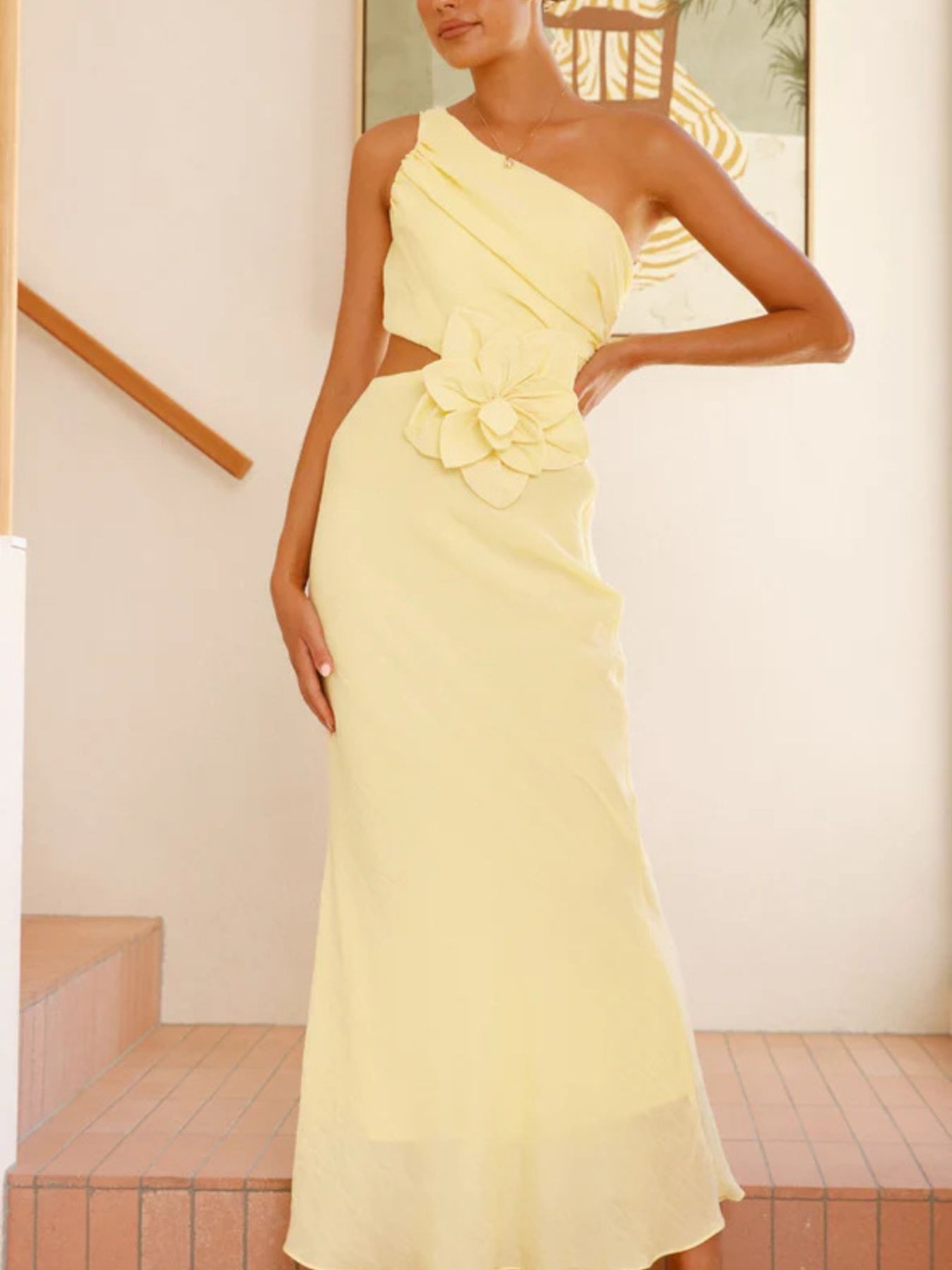 One - Shoulder Floral Cutout Dress - SuzRevera