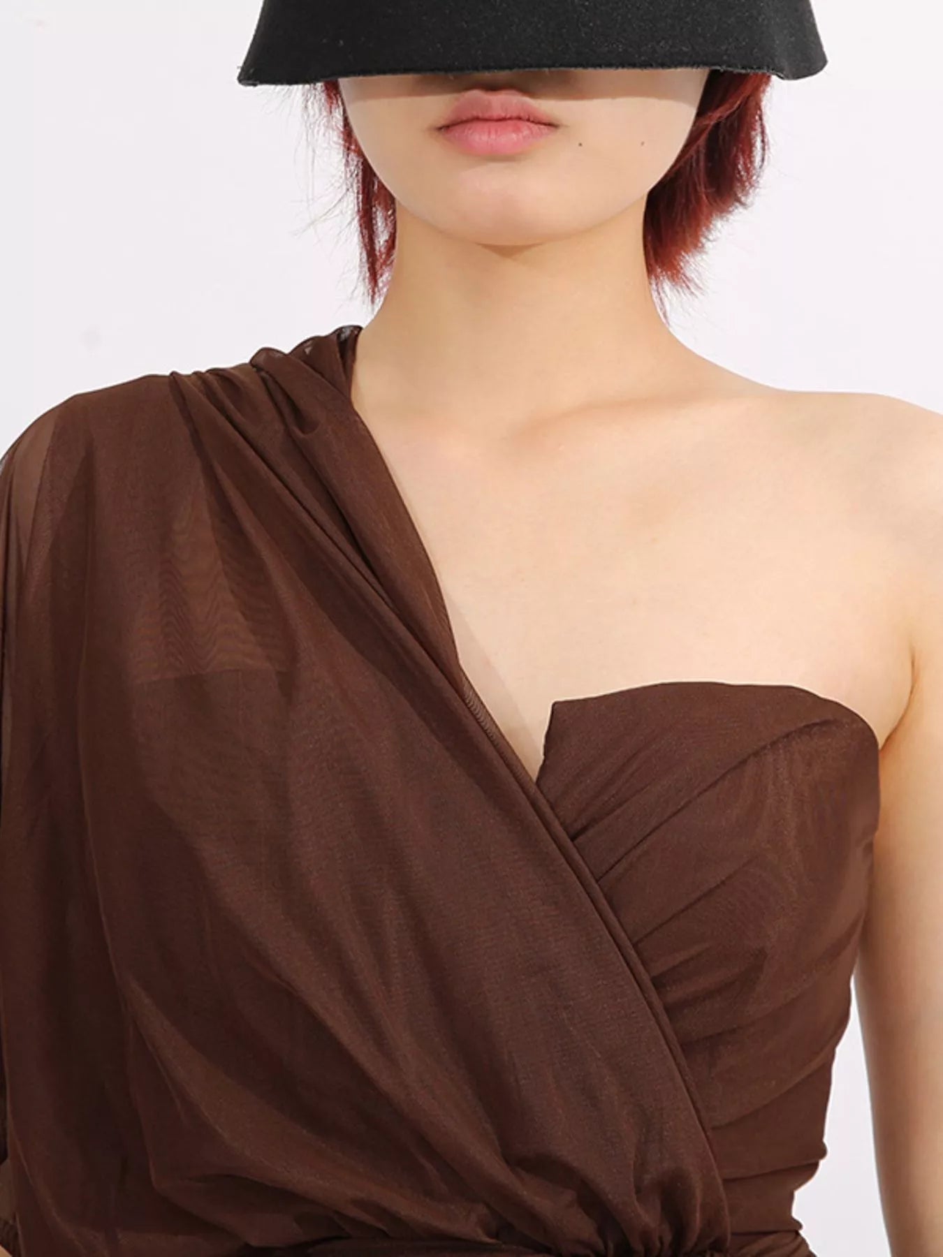 One-Shoulder Flowy Mesh Dress - SuzRevera