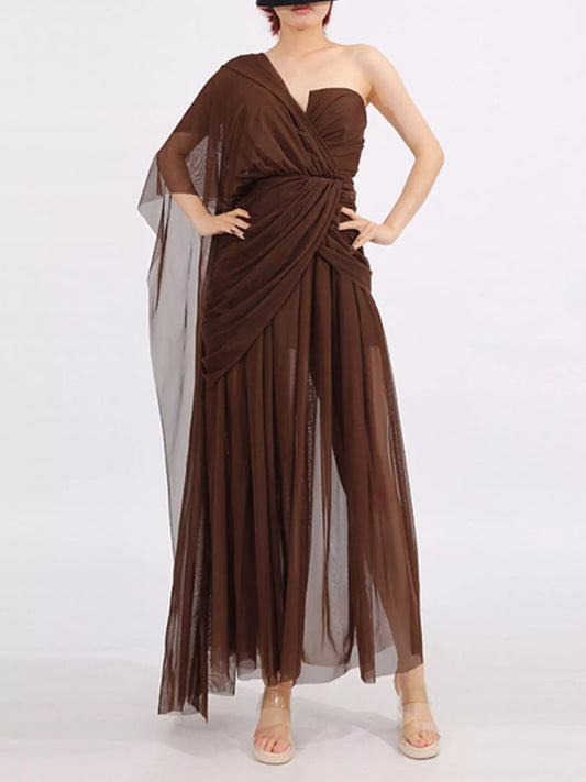 One-Shoulder Flowy Mesh Dress - SuzRevera