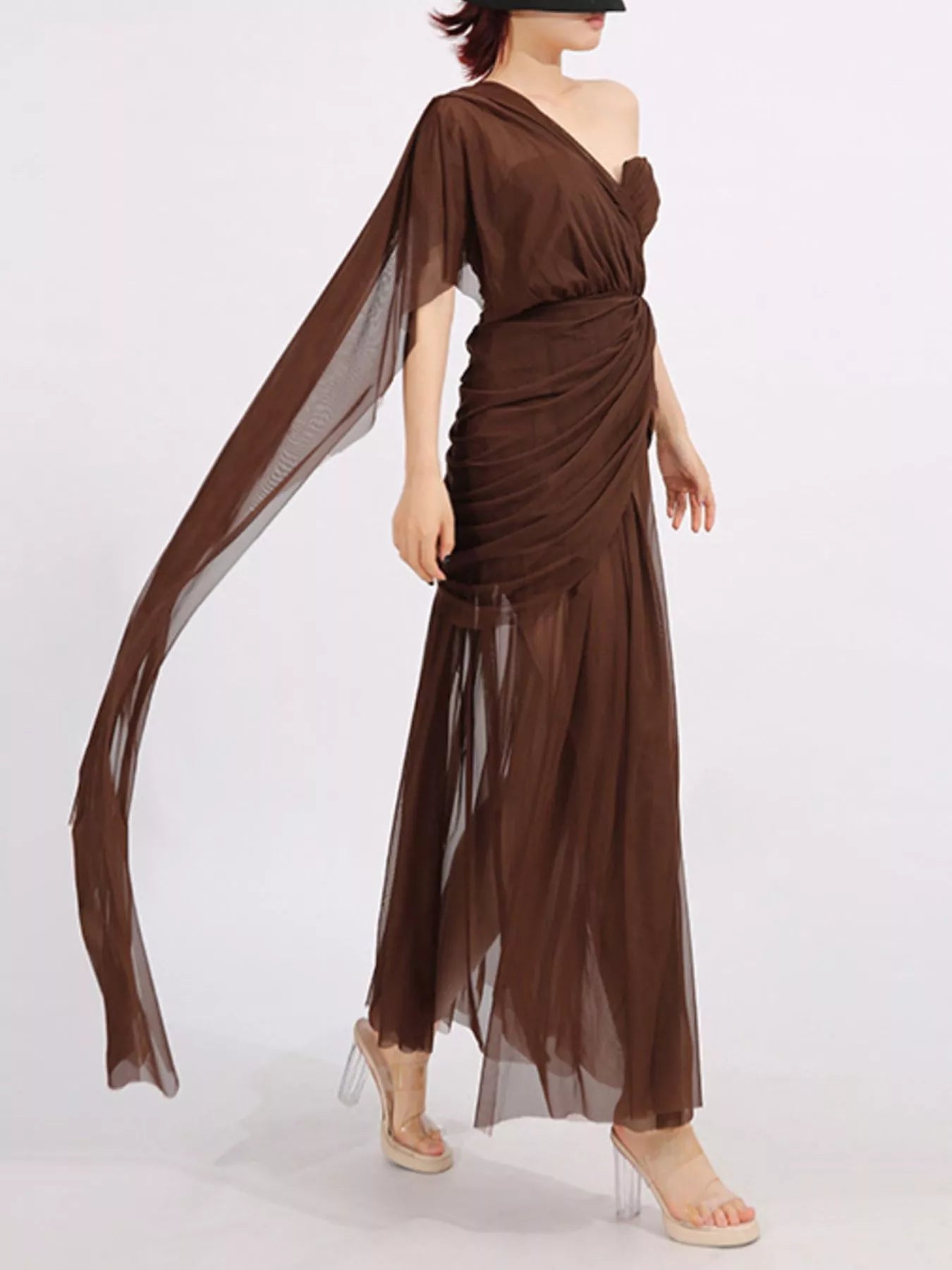 One-Shoulder Flowy Mesh Dress - SuzRevera