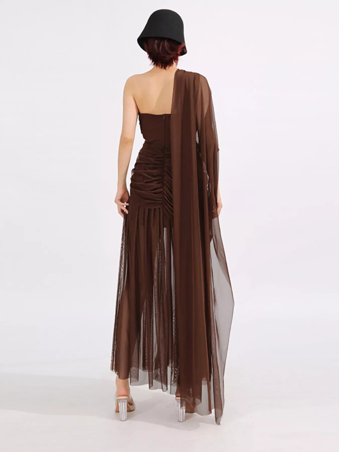 One-Shoulder Flowy Mesh Dress - SuzRevera