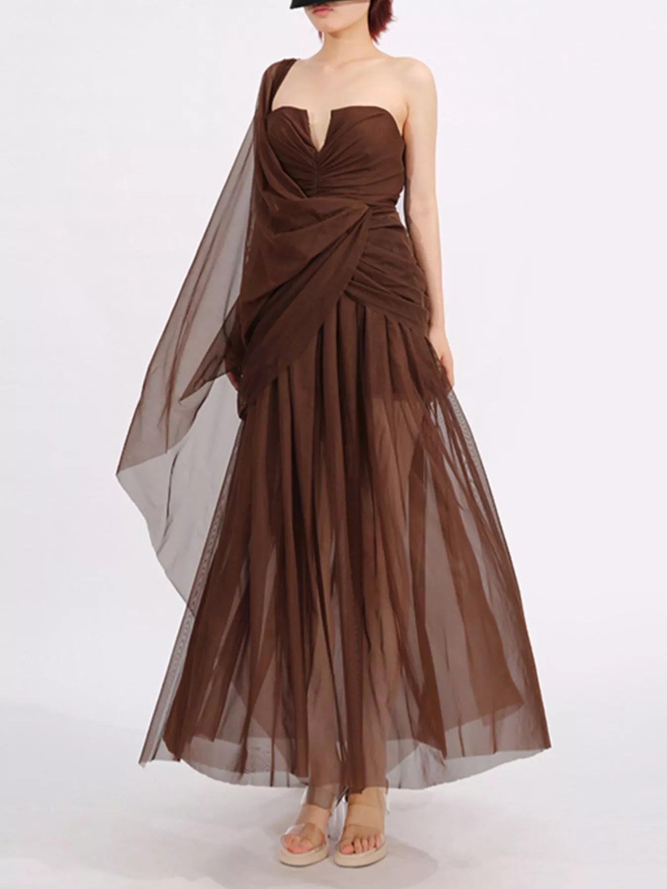 One-Shoulder Flowy Mesh Dress - SuzRevera