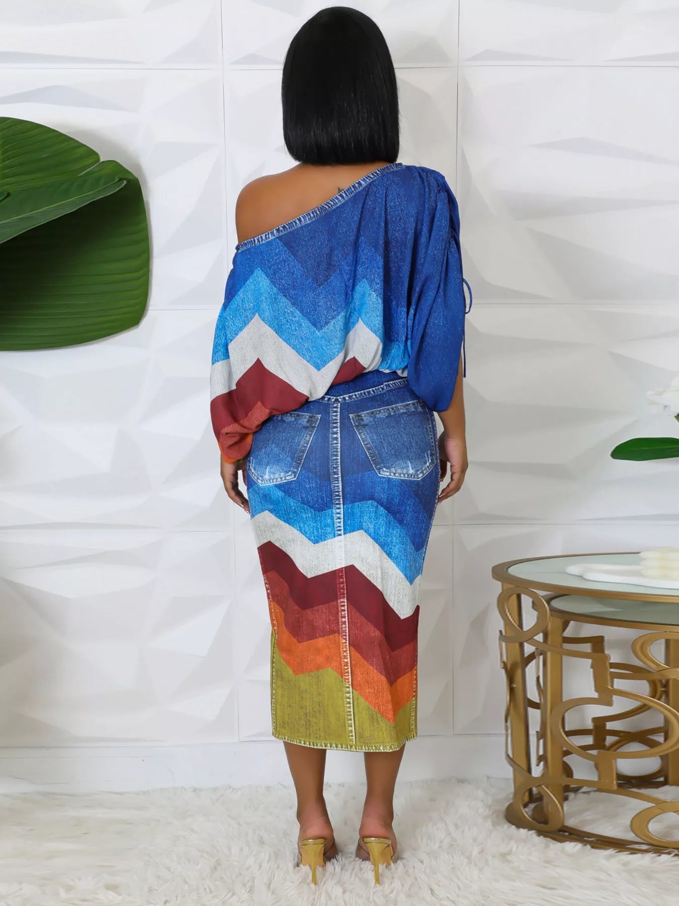 One Shoulder Top and Slit Skirt Set - SuzRevera
