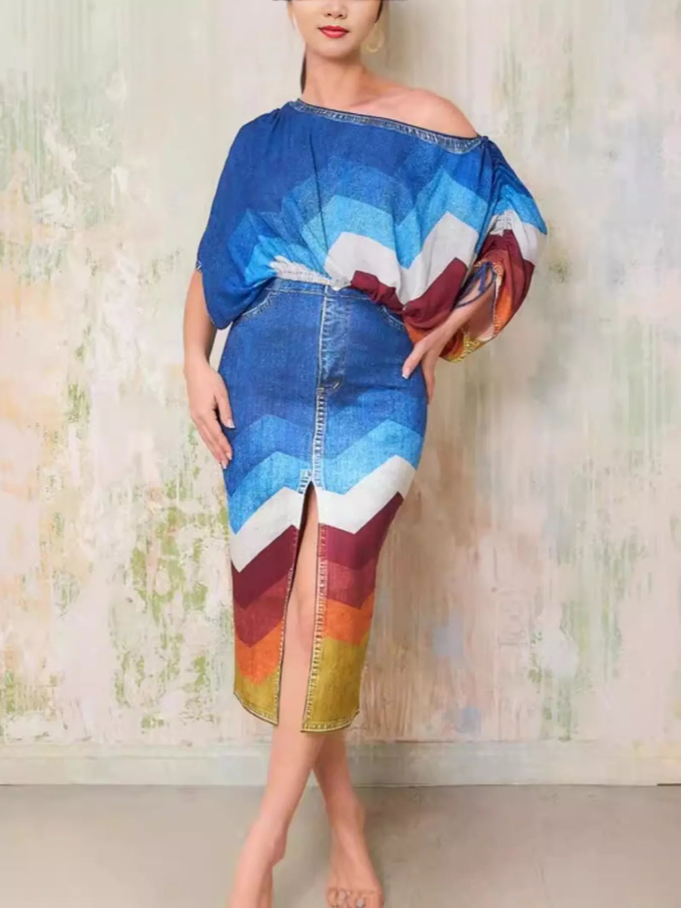 One Shoulder Top and Slit Skirt Set - SuzRevera