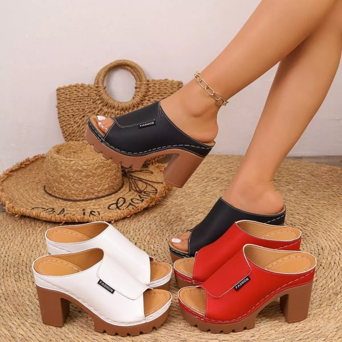 Open Toe Block Heels Sandals - SuzRevera