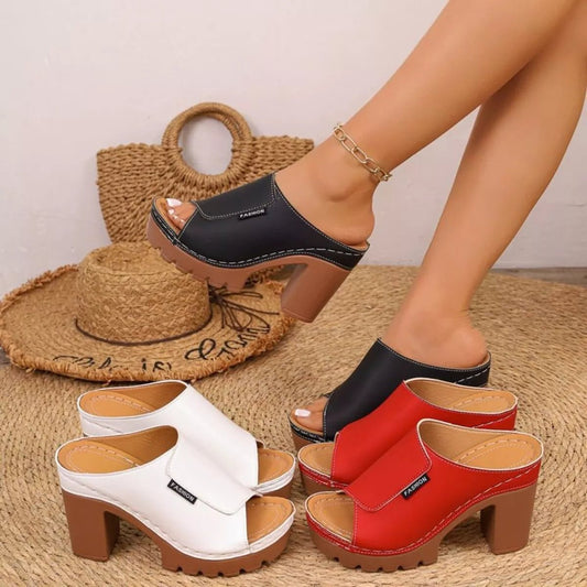 Open Toe Block Heels Sandals - SuzRevera