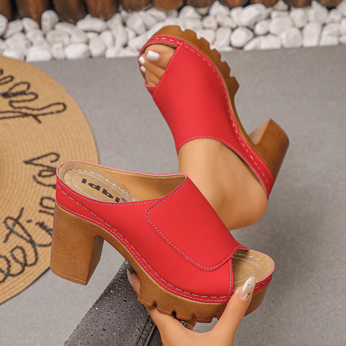 Open Toe Block Heels Sandals - SuzRevera