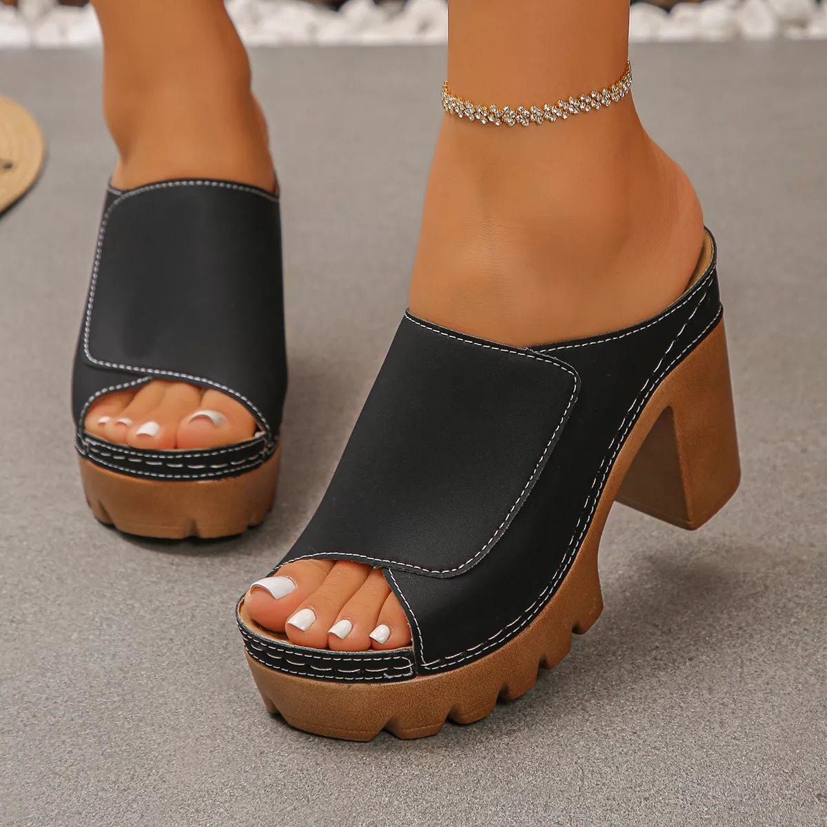 Open Toe Block Heels Sandals - SuzRevera