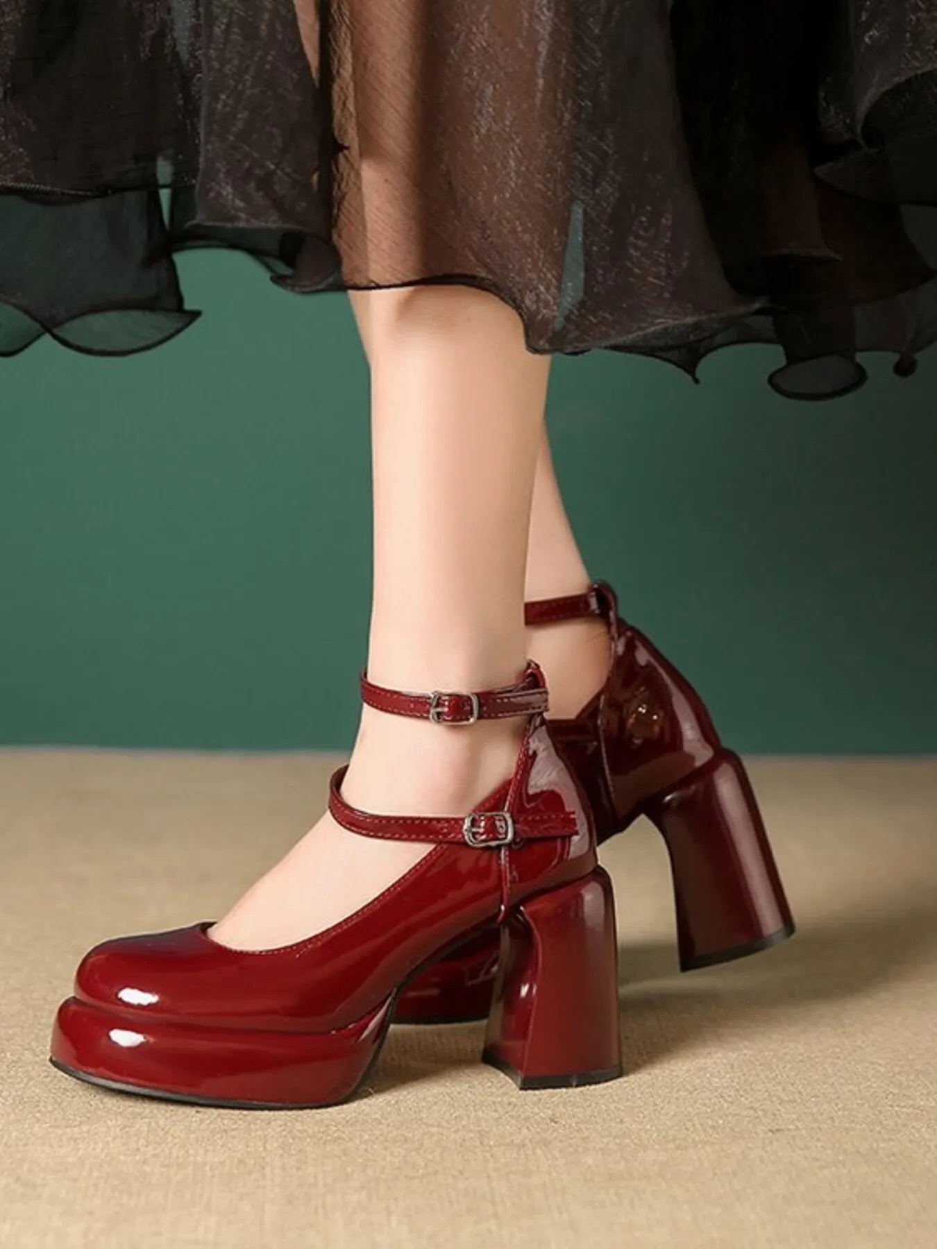 Patent Leather Mary Jane Platform Pumps - SuzRevera