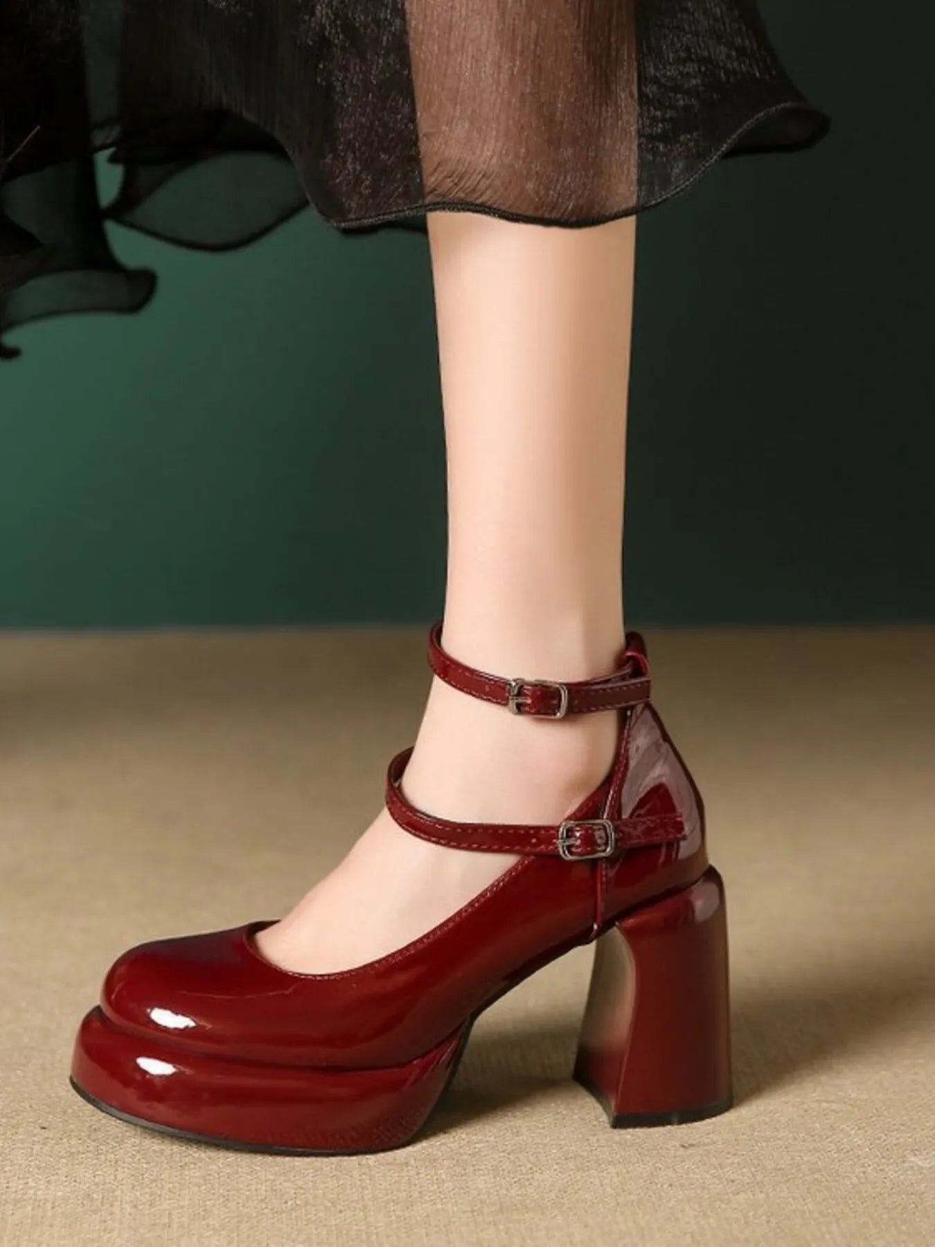 Patent Leather Mary Jane Platform Pumps - SuzRevera