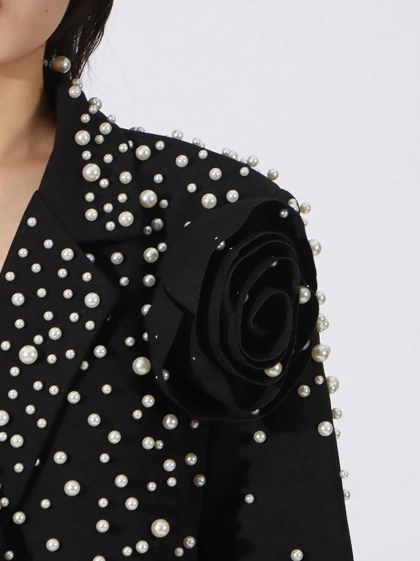 Pearl Embellished Double - Breasted Blazer - SuzRevera