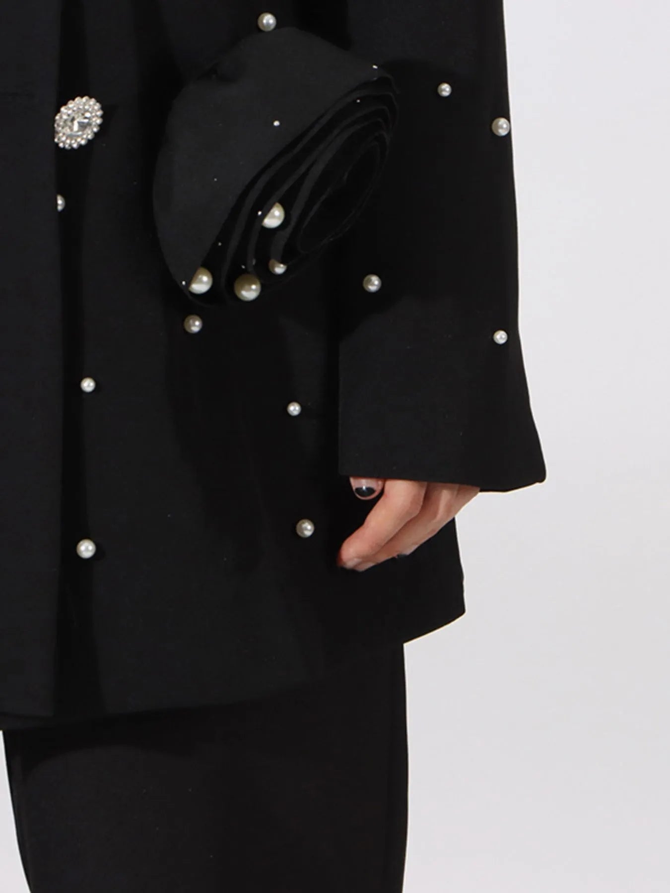 Pearl Embellished Double - Breasted Blazer - SuzRevera