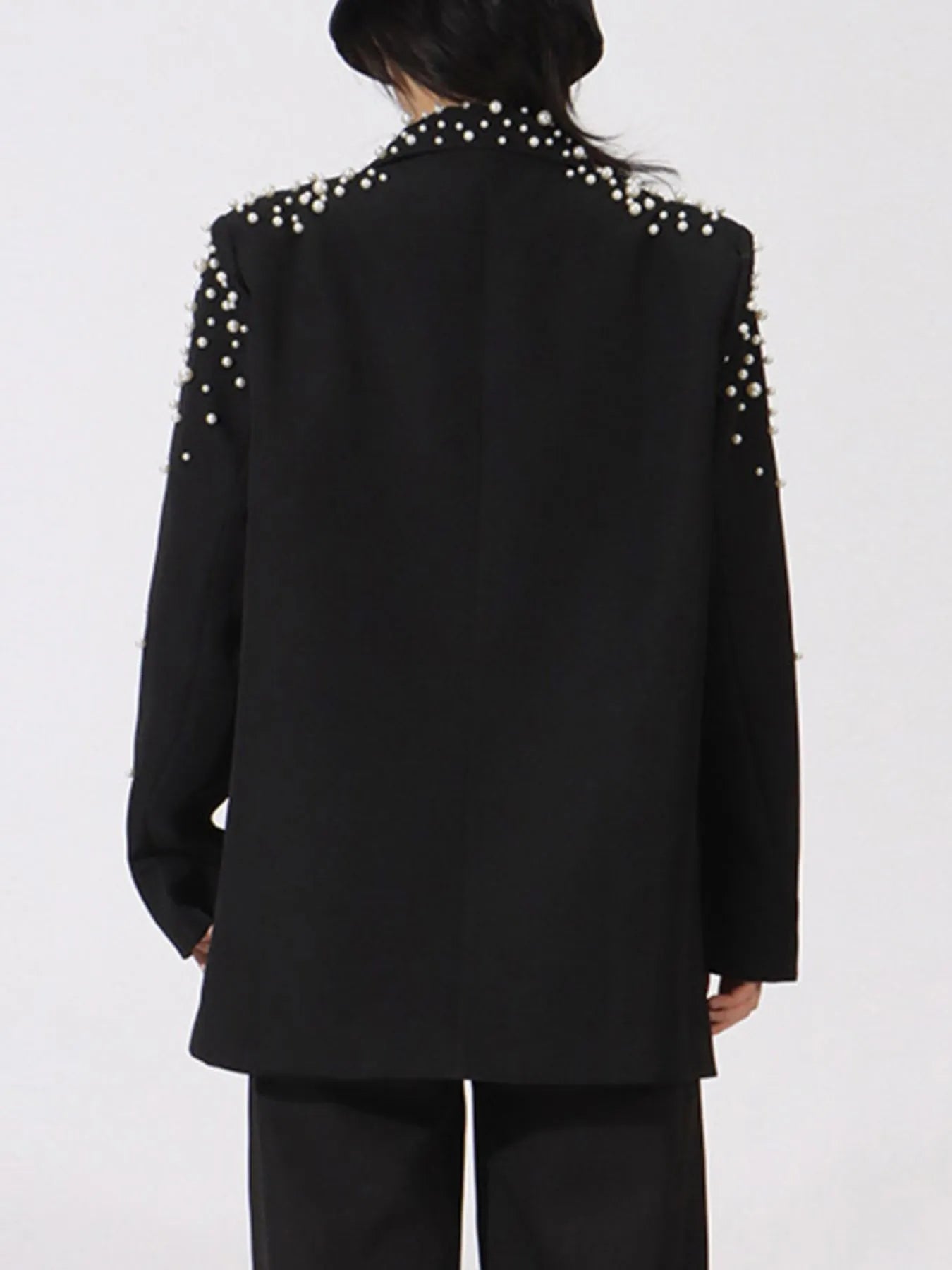 Pearl Embellished Double - Breasted Blazer - SuzRevera
